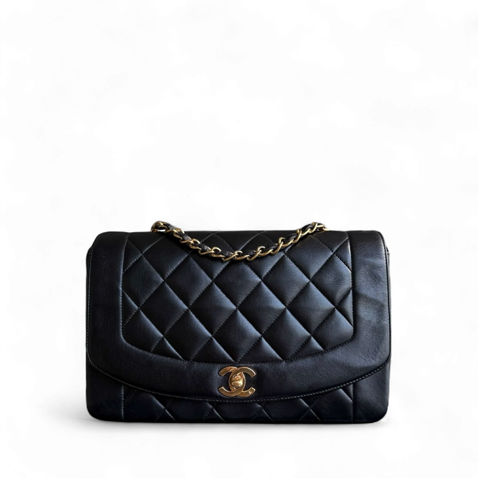 Chanel Diana Vintage - 25CM Quilted Lambskin Black Gold Hardware Series 2