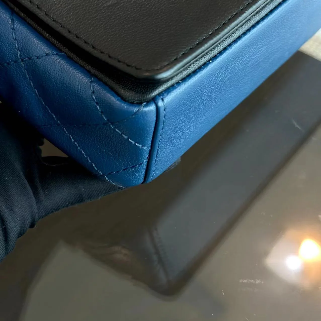 Chanel Seasonal Flap - Mademoiselle Small 23CM Calfskin Two-Tone Black Blue Golden Hardware Series 23