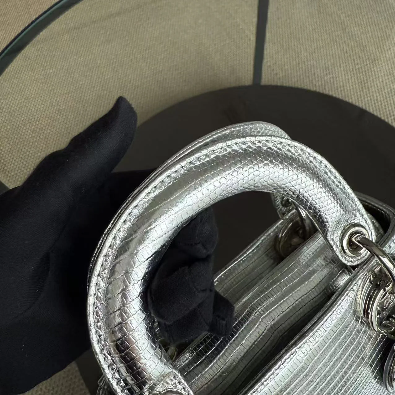 *Rare* Dior Lady Mini - Lizard Silver Metallic Limited Edition Chain Strap Silver Hardware