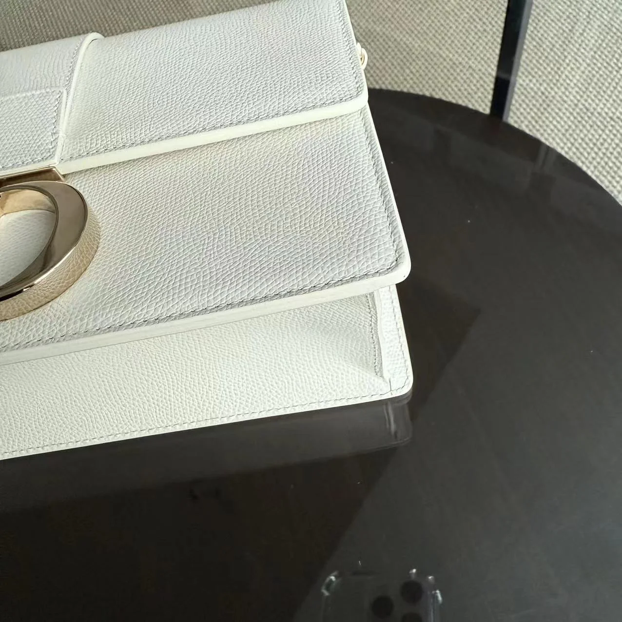 30 Montaigne East West Grained Calfskin Cream White Golden Hardware