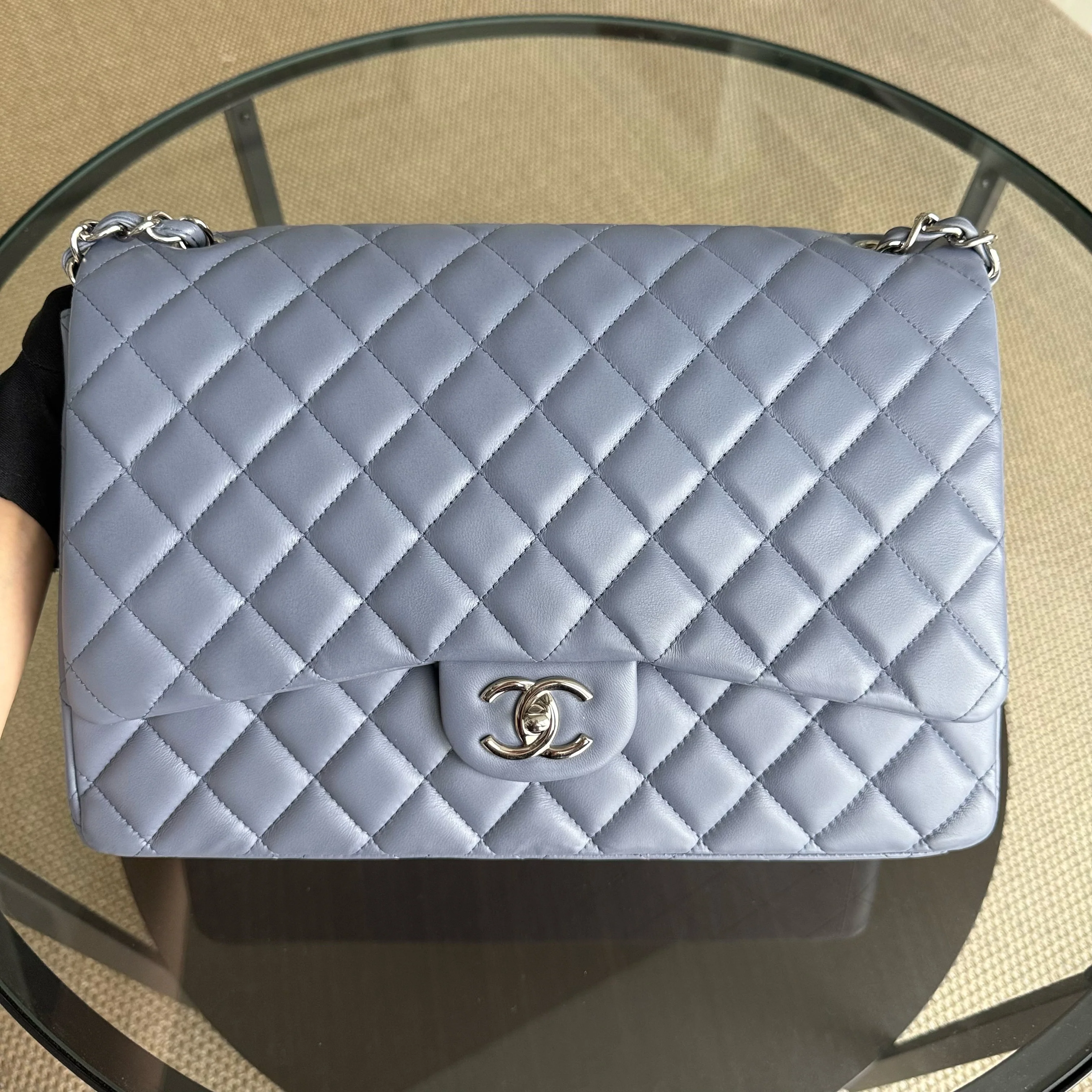 Chanel Classic Flap Maxi - Double Flap Quilted 34CM Lambskin Light Violet Purple Series 15
