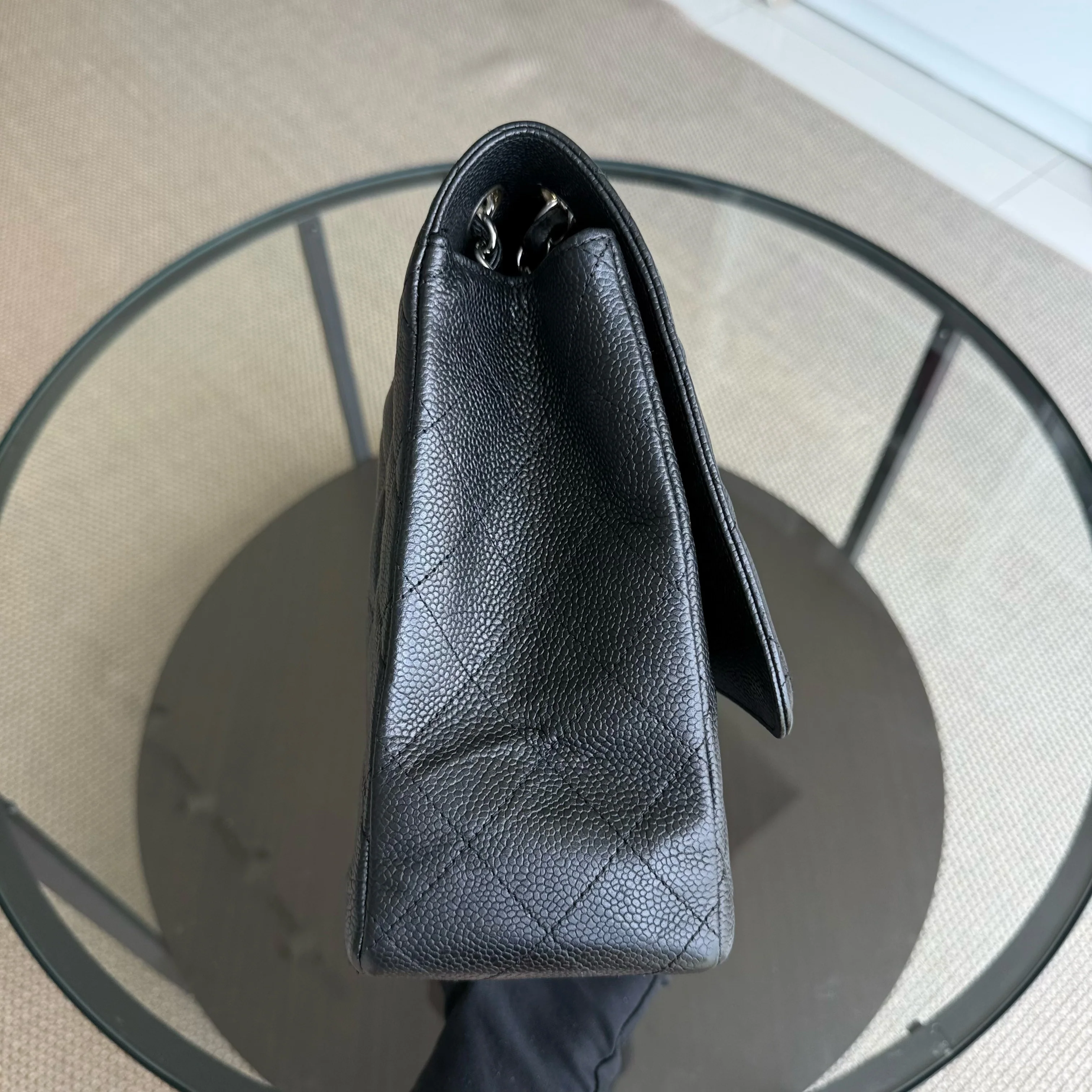Chanel Classic Flap Maxi - Caviar 33CM Single Flap Quilted Black Silver Harware Series 13