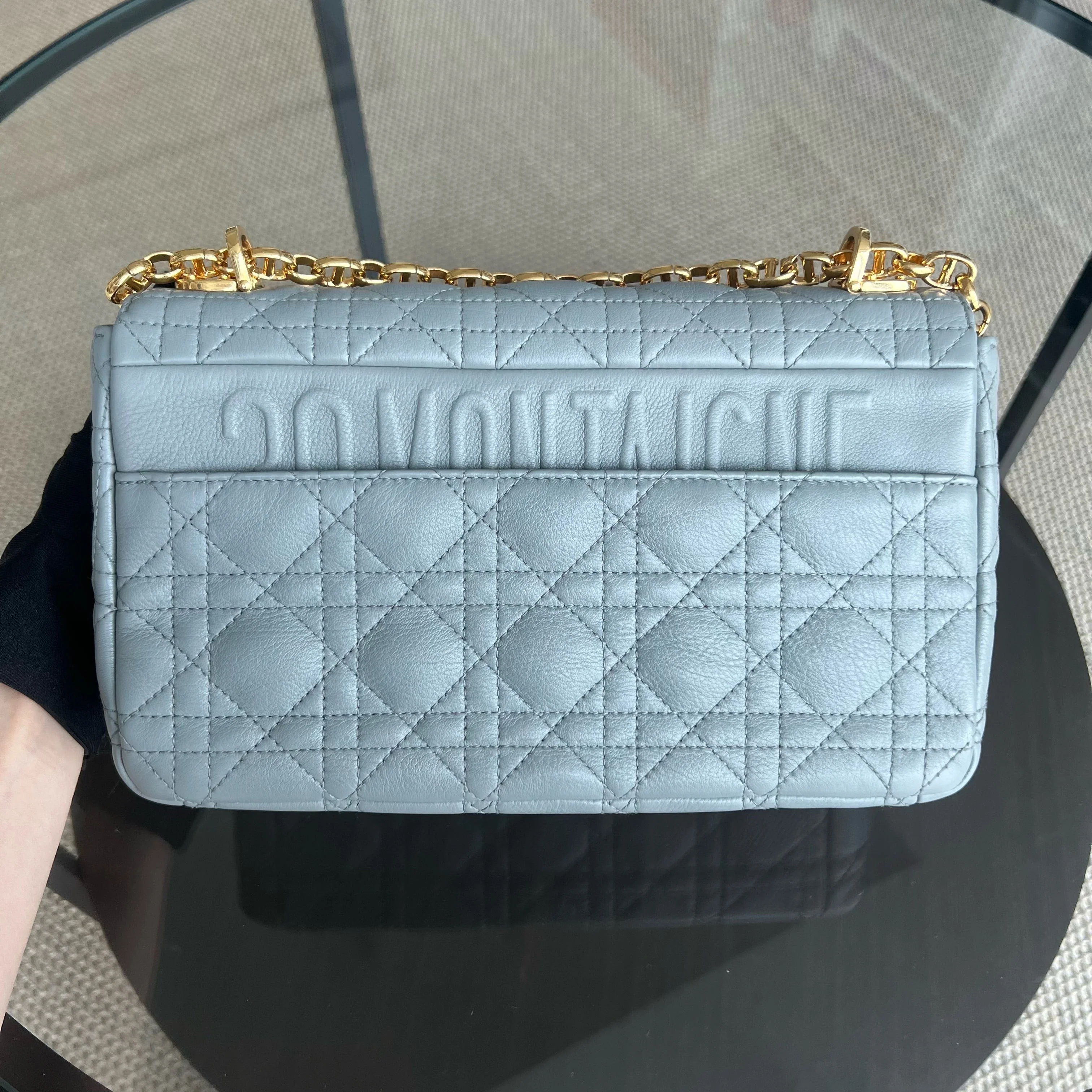 Dior Caro Medium - Cannage Calfskin Grey Gray Gold Hardware
