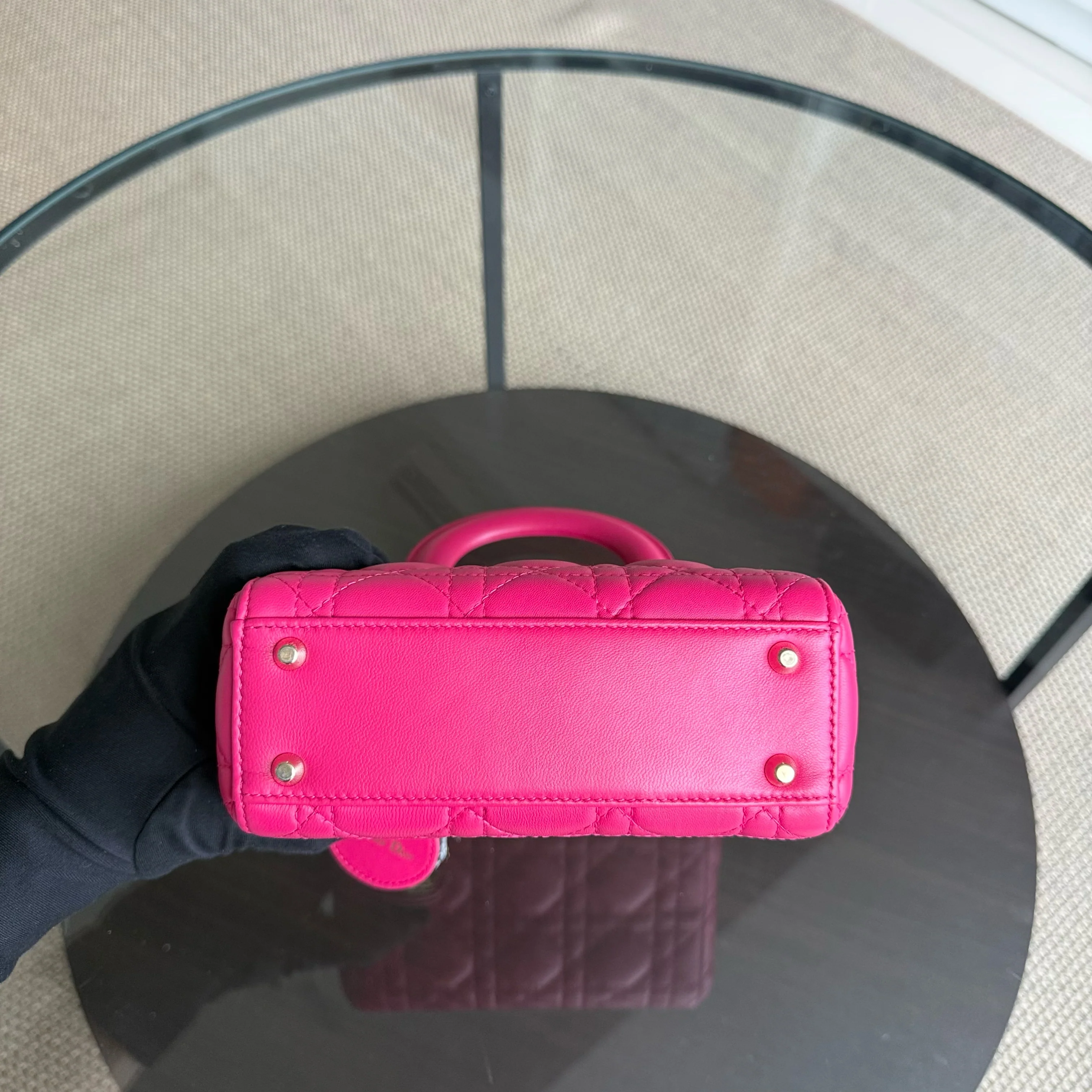 Dior Lady Mini - Cannage Lambskin Hot Pink Gold Hardware Adjustable Strap