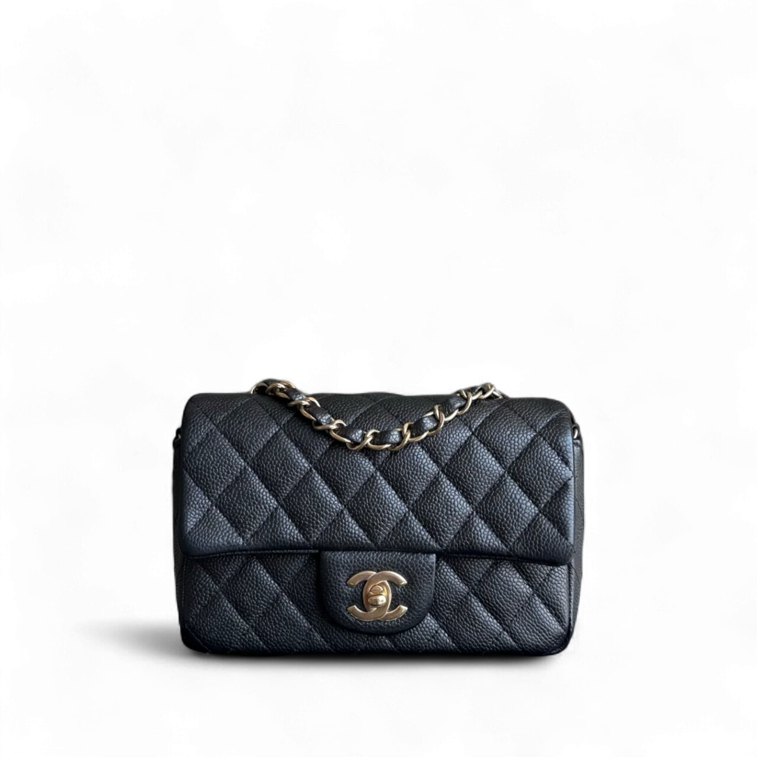 Chanel Classic Flap Mini - Caviar 20CM Quilted Grained Calfskin Black Gold Hardware Series 20