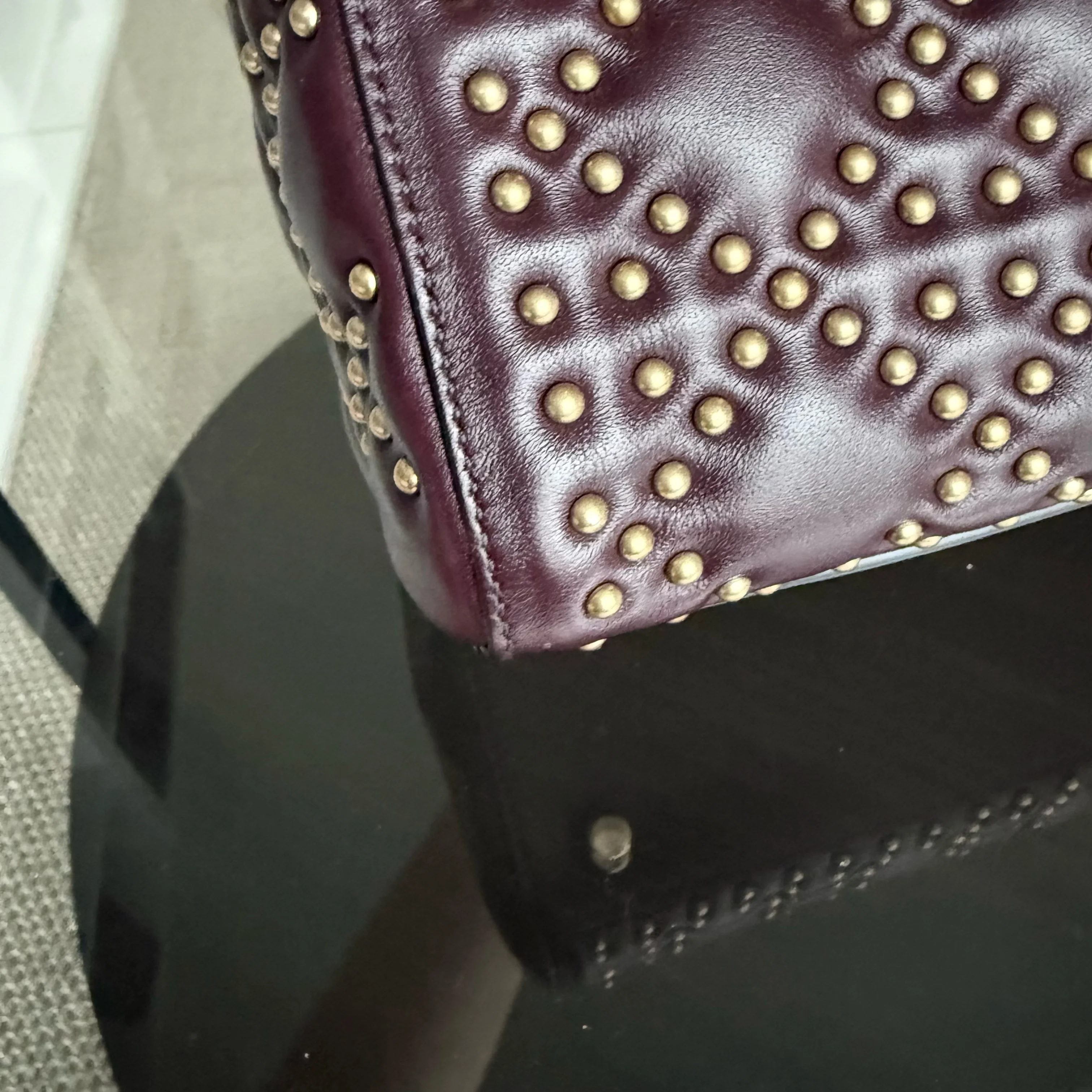 Dior Lady Medium Flap - Studded Cannage Calfskin Burgundy Red Gold Hardware