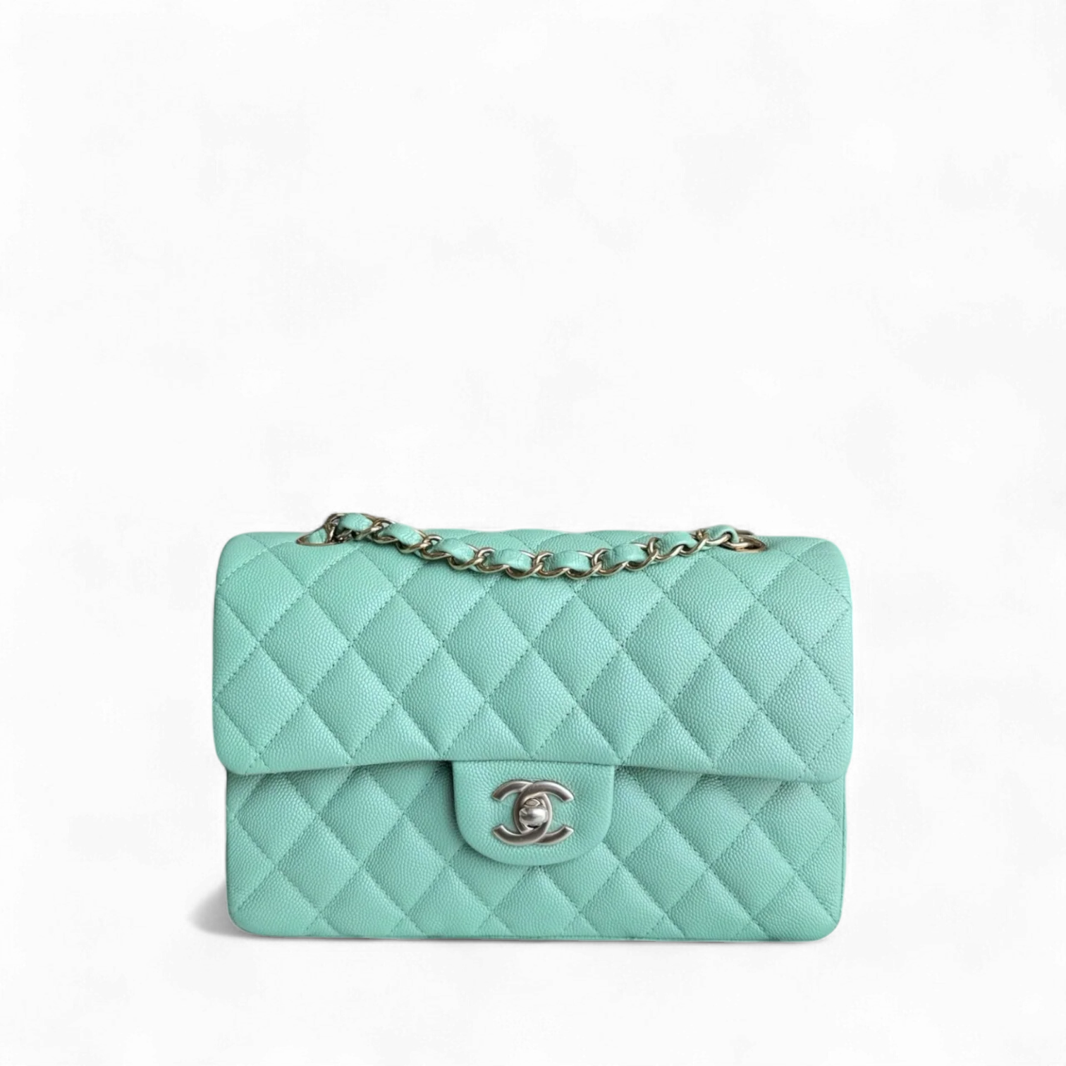 Chanel Classic Flap Small - Caviar 23CM Quilted Grained Calfskin Light Green Light Gold Hardware Microchip