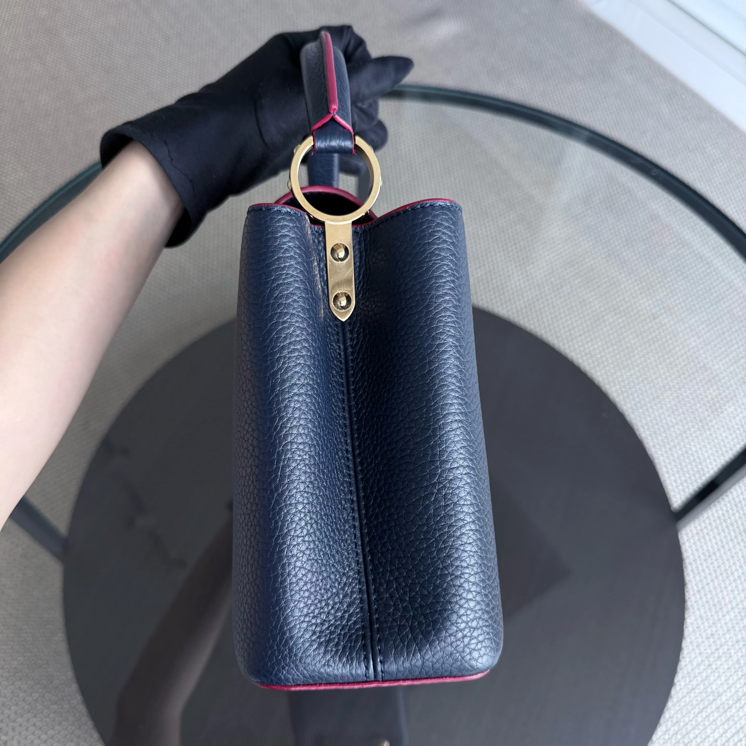 Louis Vuitton Capucines BB - Grained Calfskin Dark Blue Fuchsia Gold Hardware