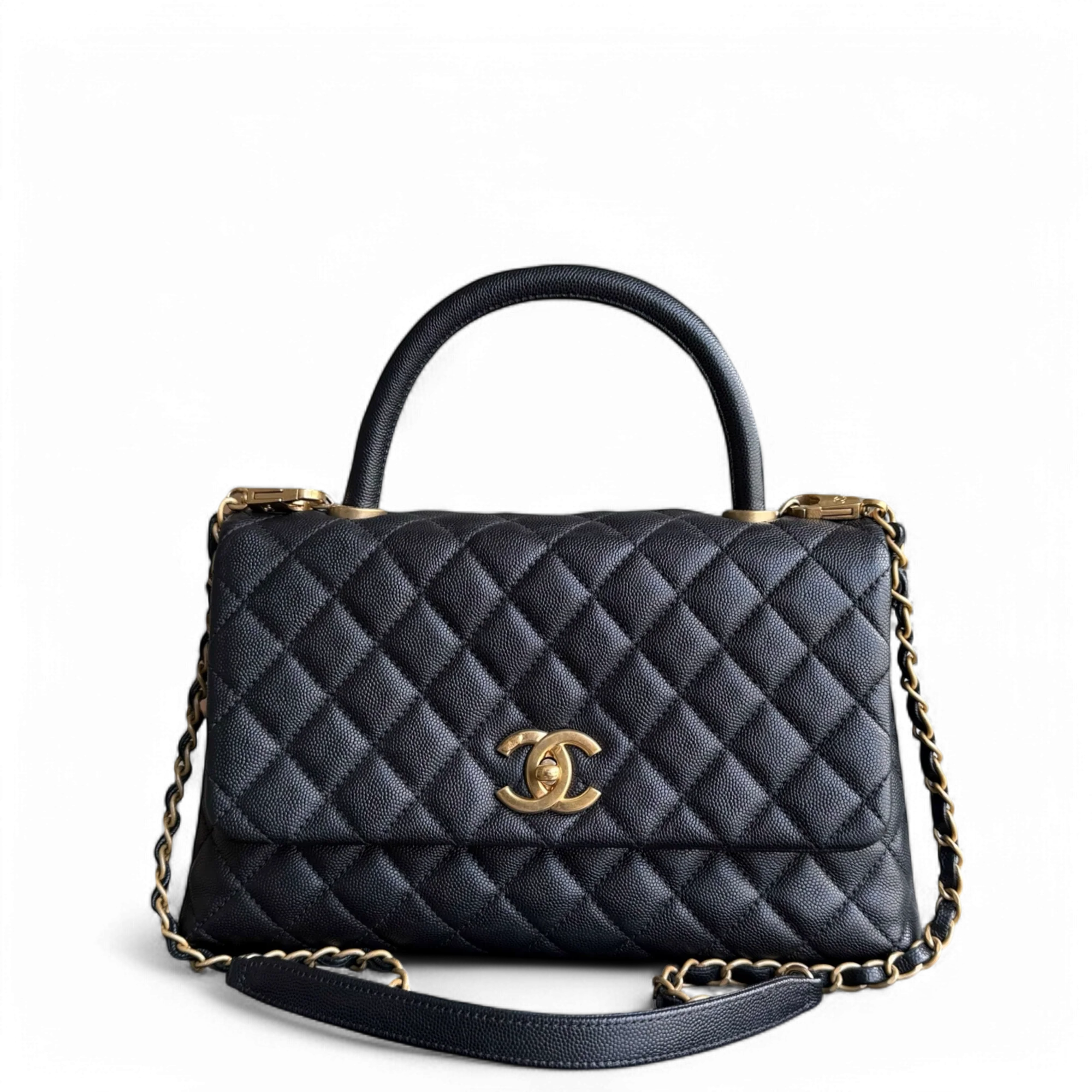 Chanel Coco Handle Medium - Caviar 29CM Quilted Black Gold Hardware Series 23