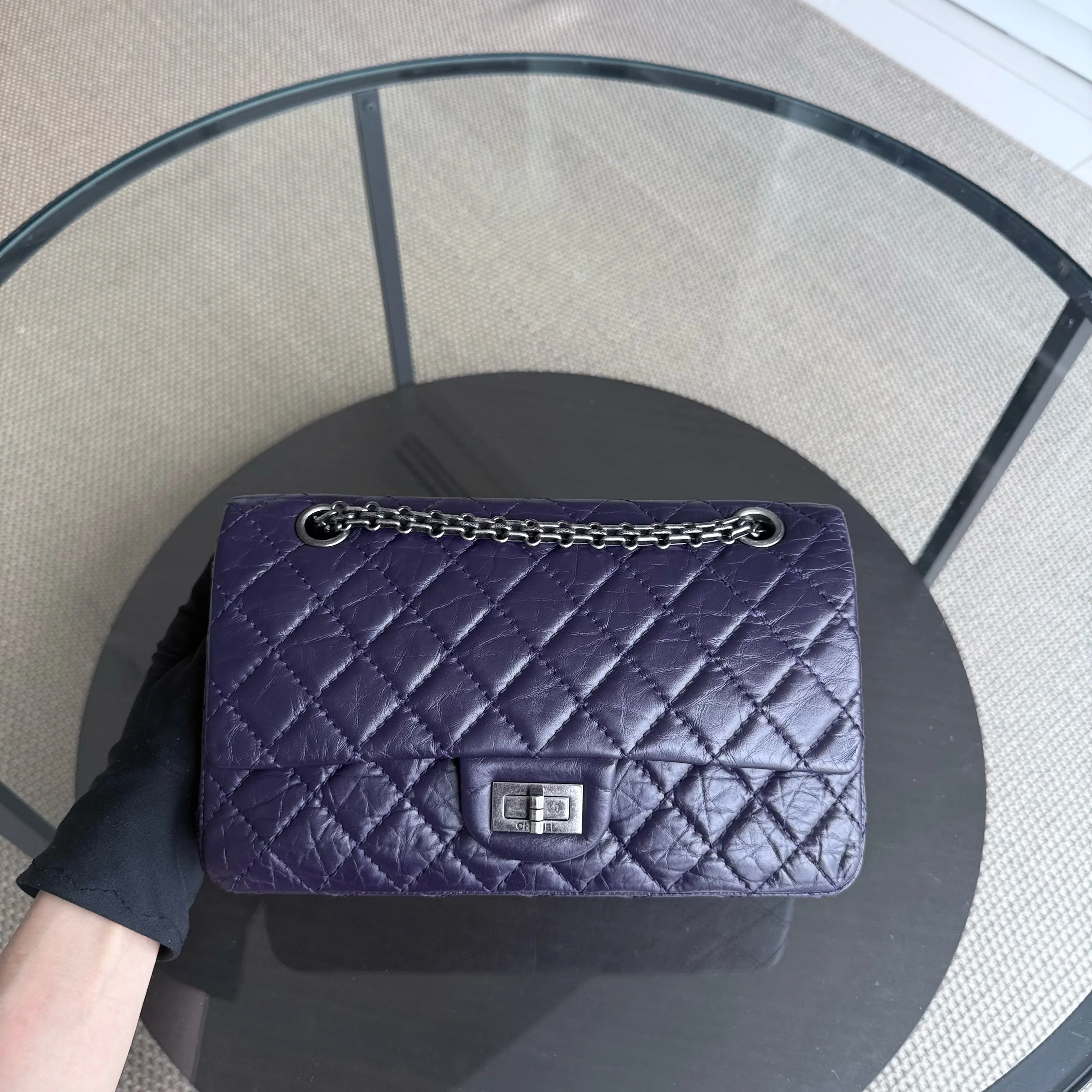 Chanel 2.55 Reissue 225 - Quilted Aged Calfskin Dark Violet Purple Aged Silver Hardware Series 17