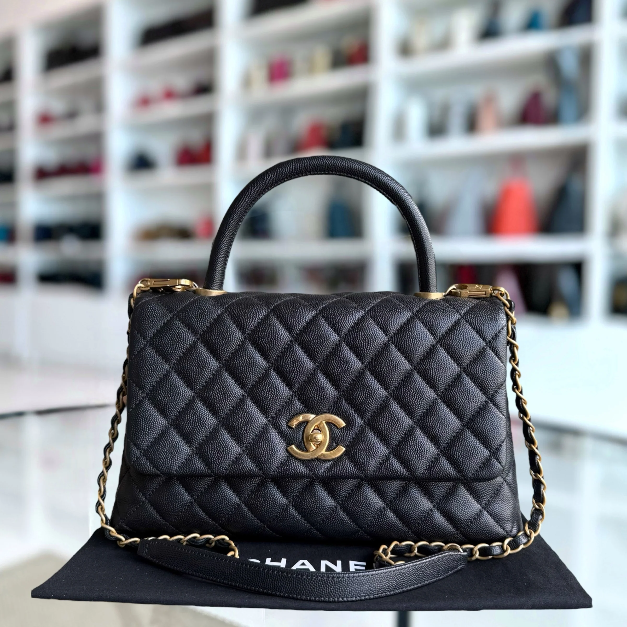 Chanel Coco Handle Medium - Caviar 29CM Quilted Black Gold Hardware Series 23
