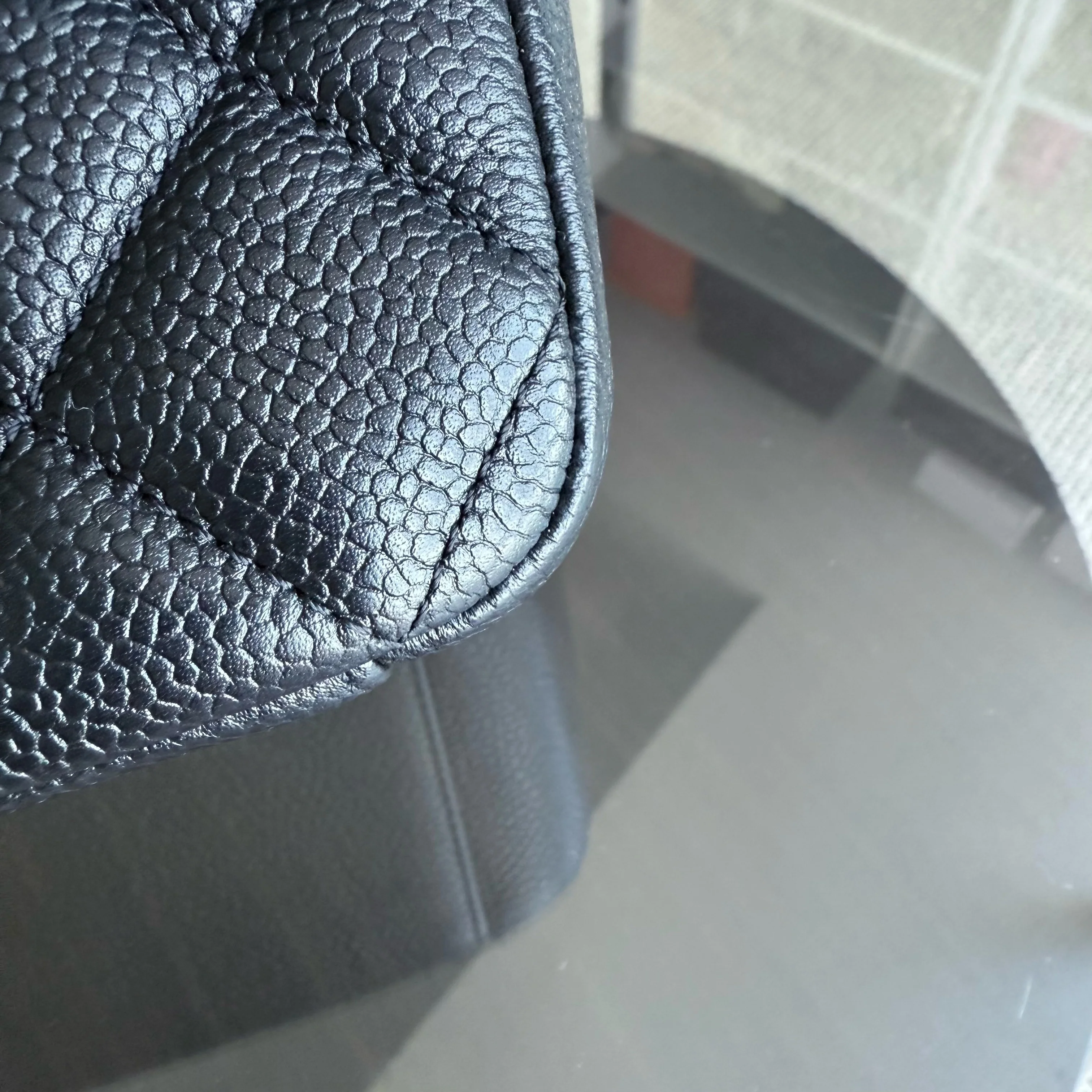 Chanel Seasonal Flap Bag - Caviar Quilted Medallion Soul Black Caviar Gold Hardware Microchip