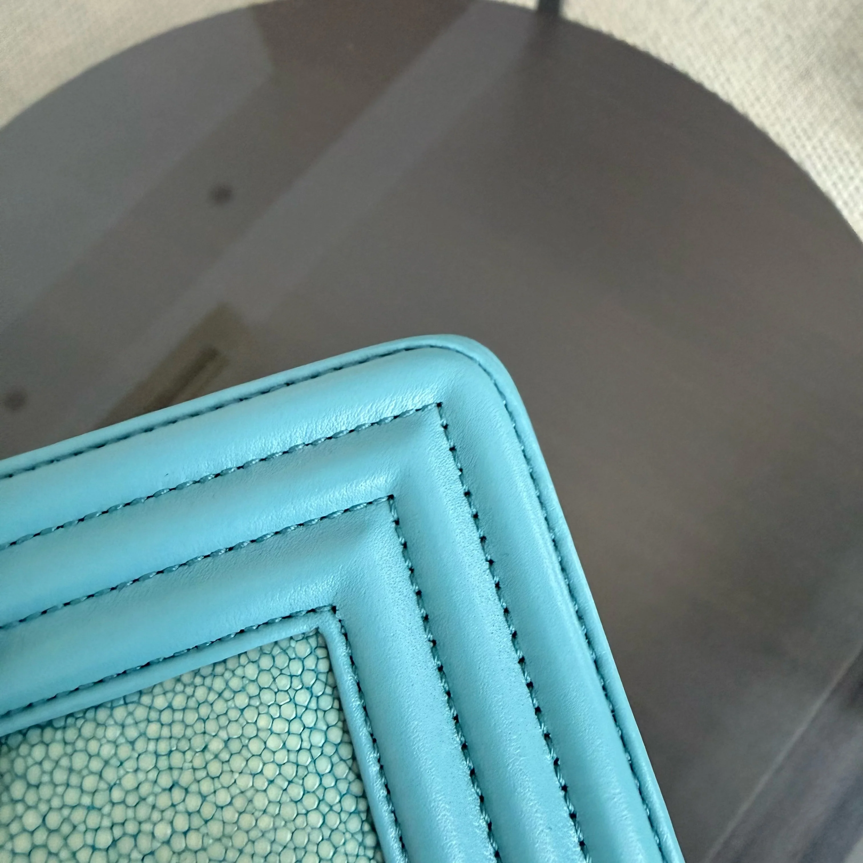 Chanel Boy Small - 20CM Stingray Tiffany Blue Silver Hardware Series 22