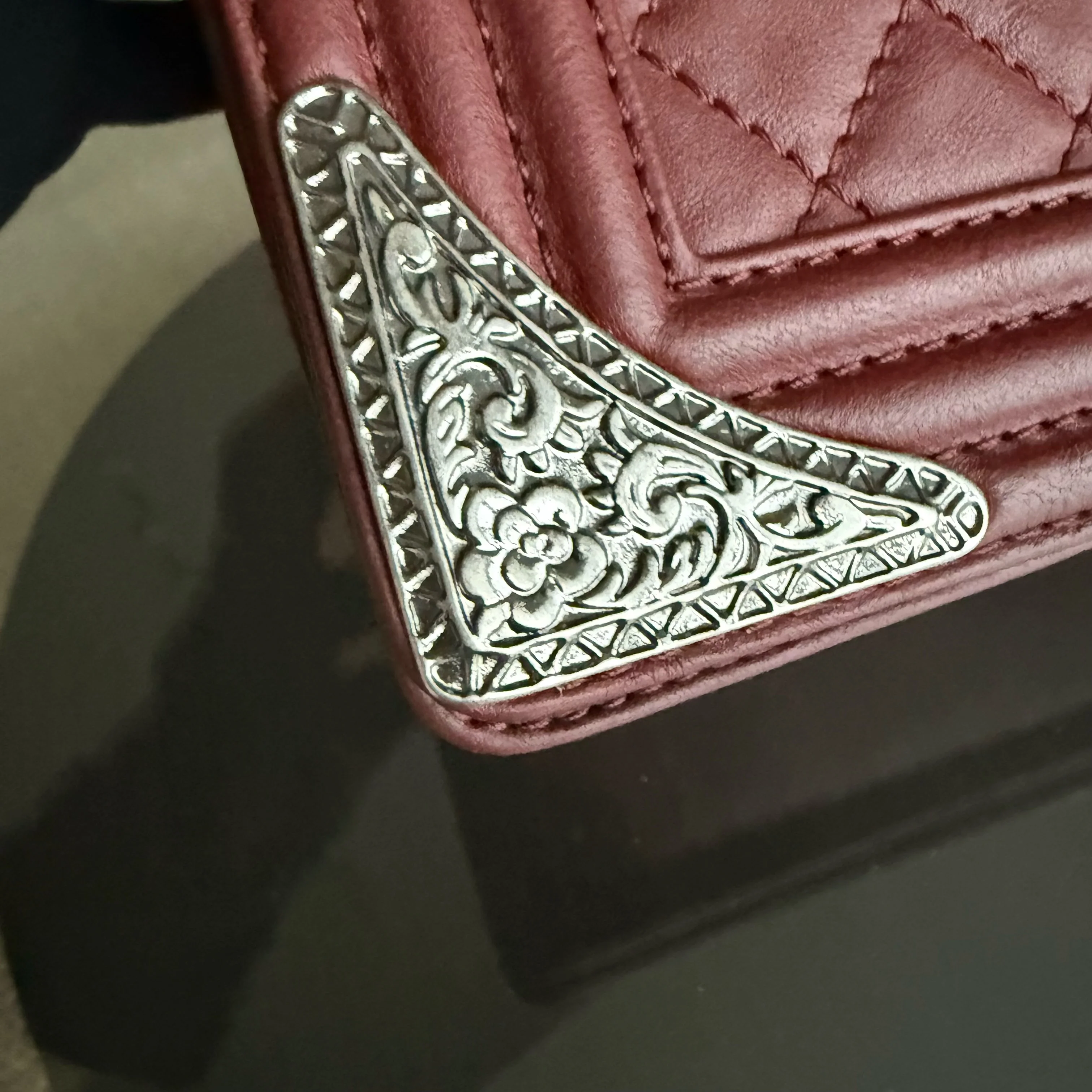 Chanel Boy Medium - 25CM Quilted Limited Edition Paris-Dallas Metal Edge Grained Calfskin Burgundy Silver Hardware Series 19
