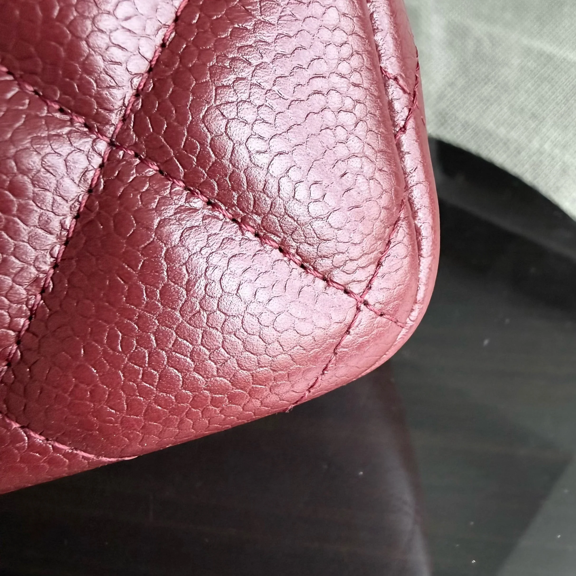 Chanel Classic Flap Jumbo - Caviar 30CM Double Flap Quilted Burgundy Silver Hardware