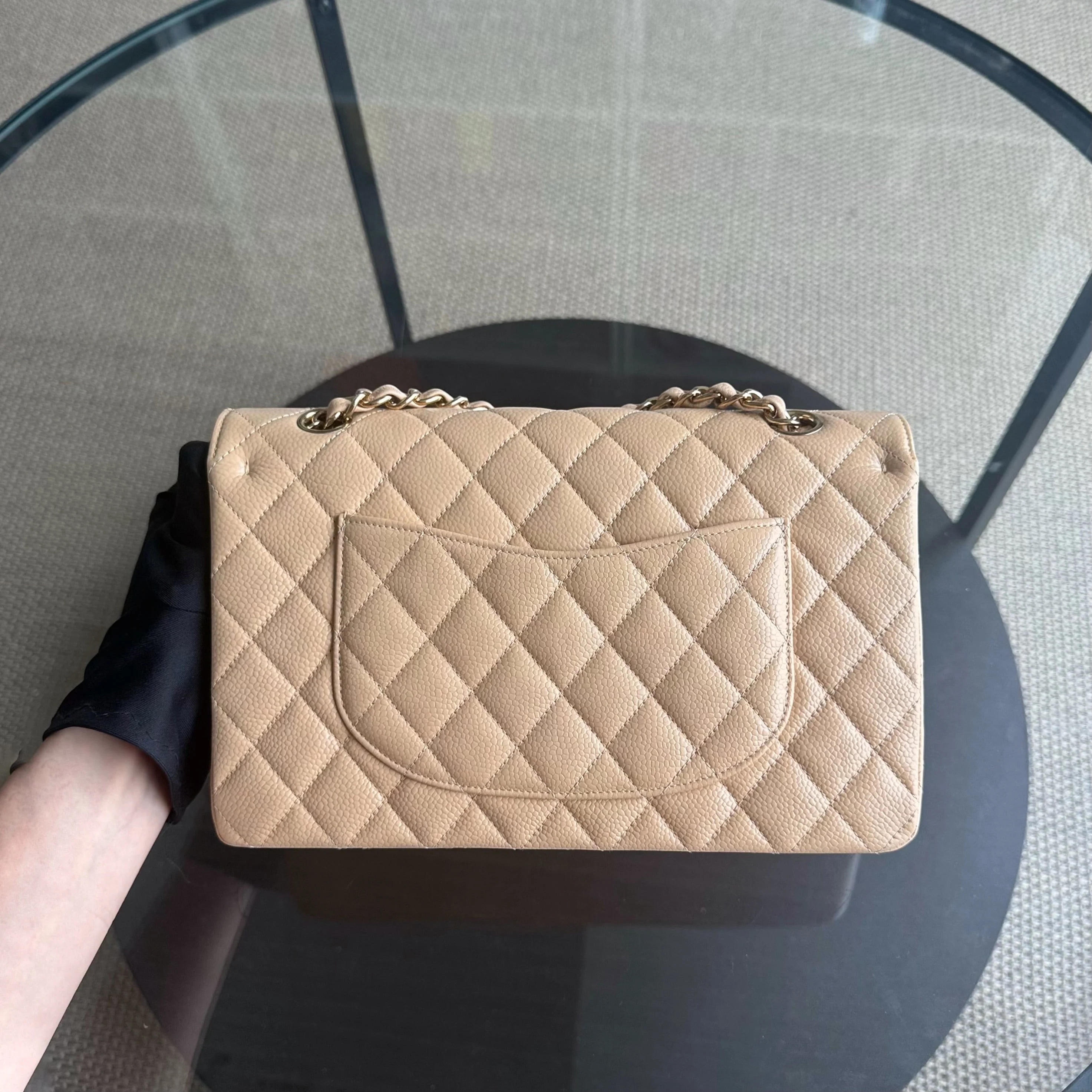 Chanel Classic Flap Medium - Caviar 25CM Quilted Grained Calfskin Beige Gold Hardware Series 14