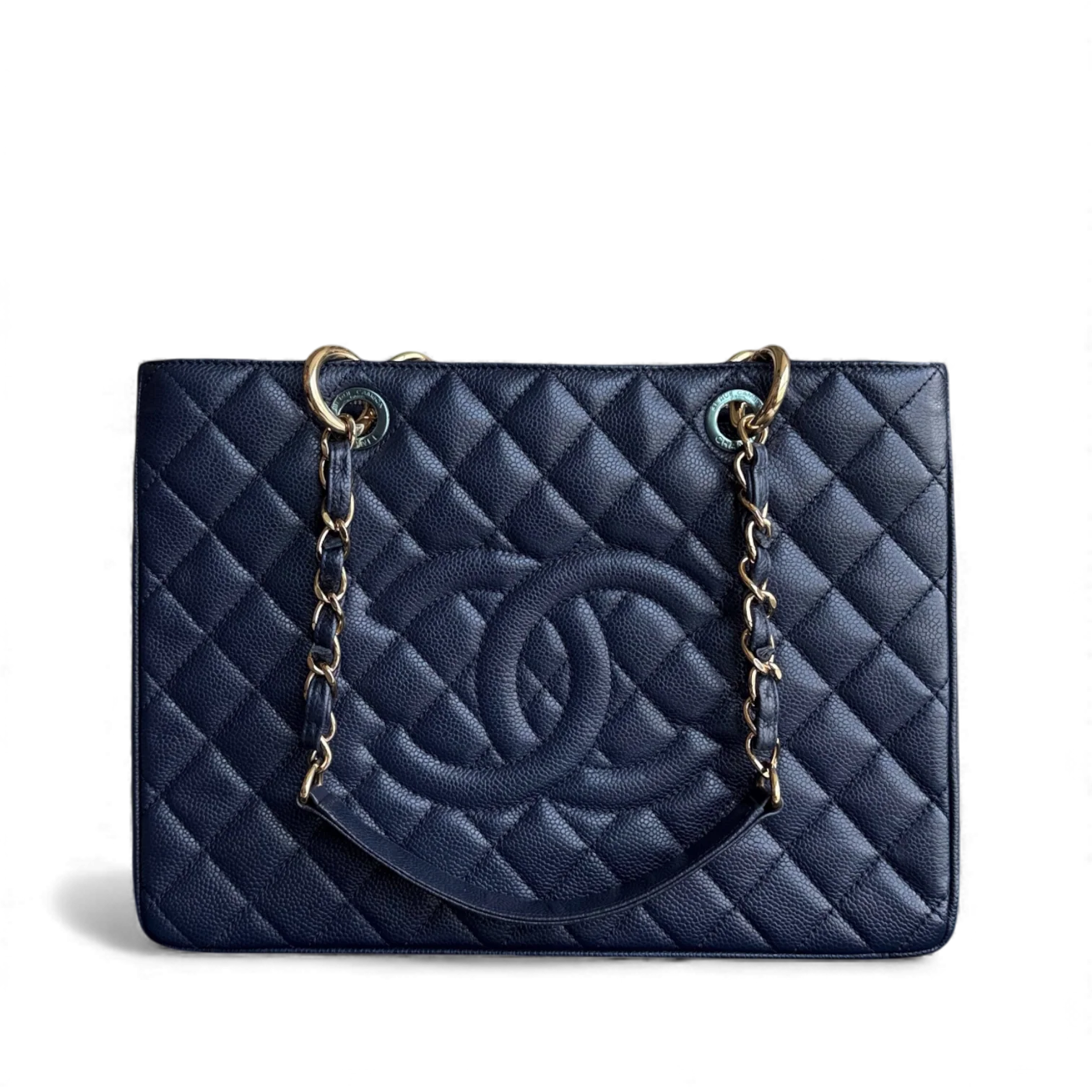 Chanel GST Grand Shopping Tote - Caviar Quilted Grained Calfskin Dark Navy Blue Gold Hardware Series 19