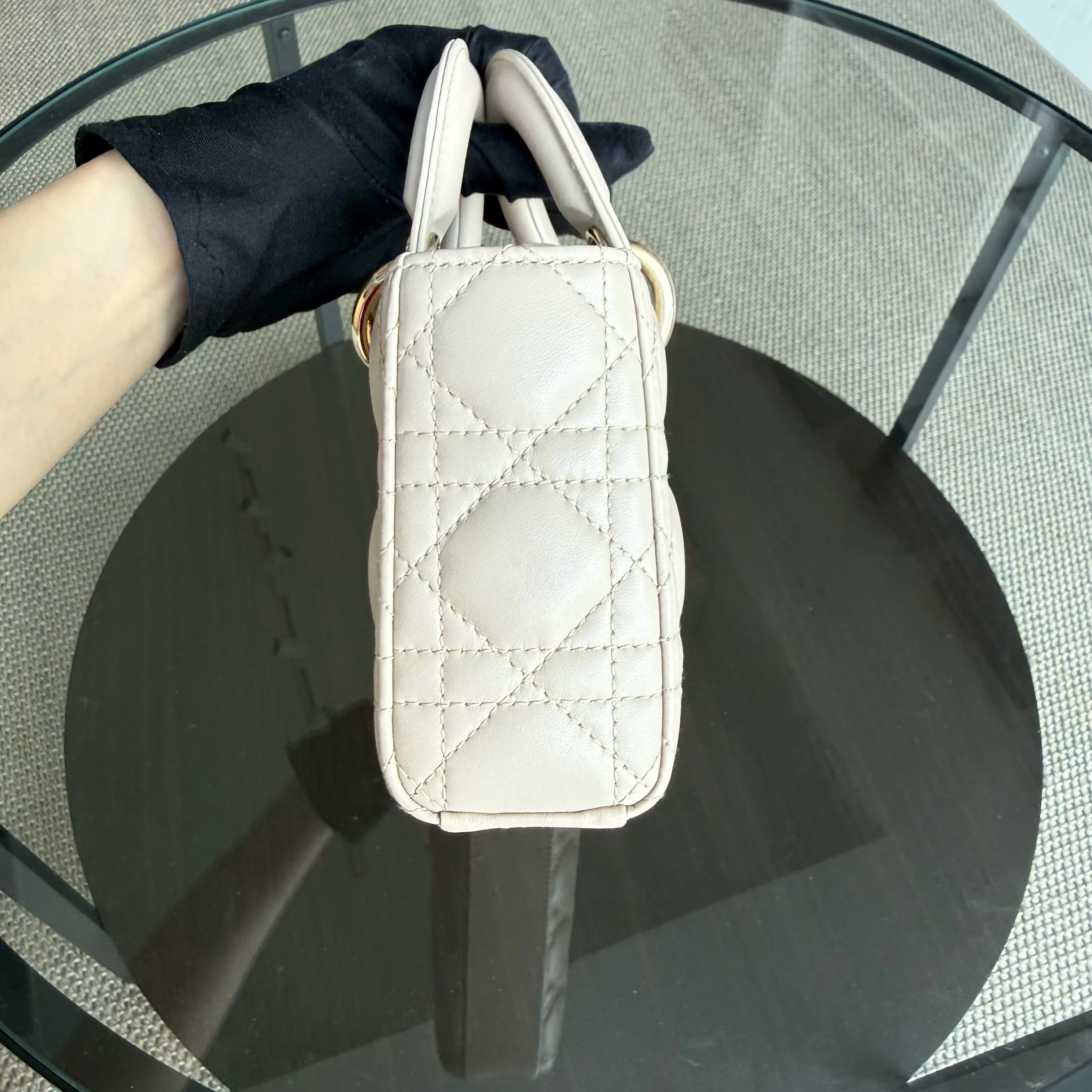 Dior Lady D-Joy Small - Cannage Lambskin Beige Gold Hardware Single Strap