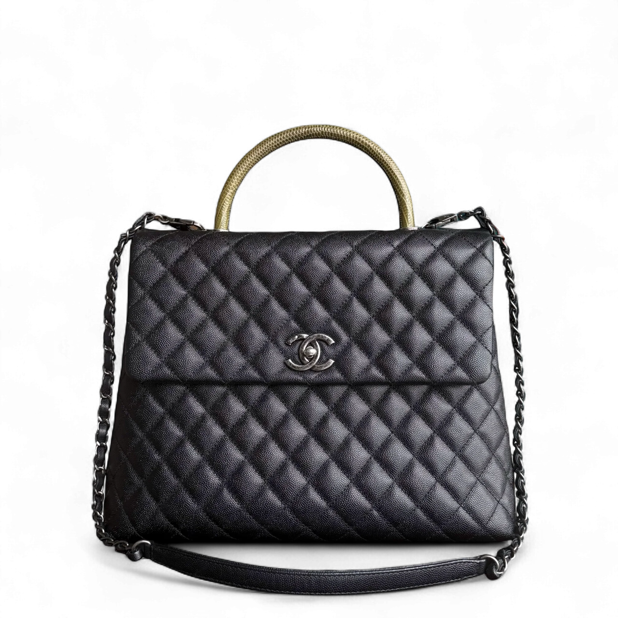 Chanel Coco Handle Large - Caviar 34CM Quilted Black Ruthenium Silver Hardware Series 23