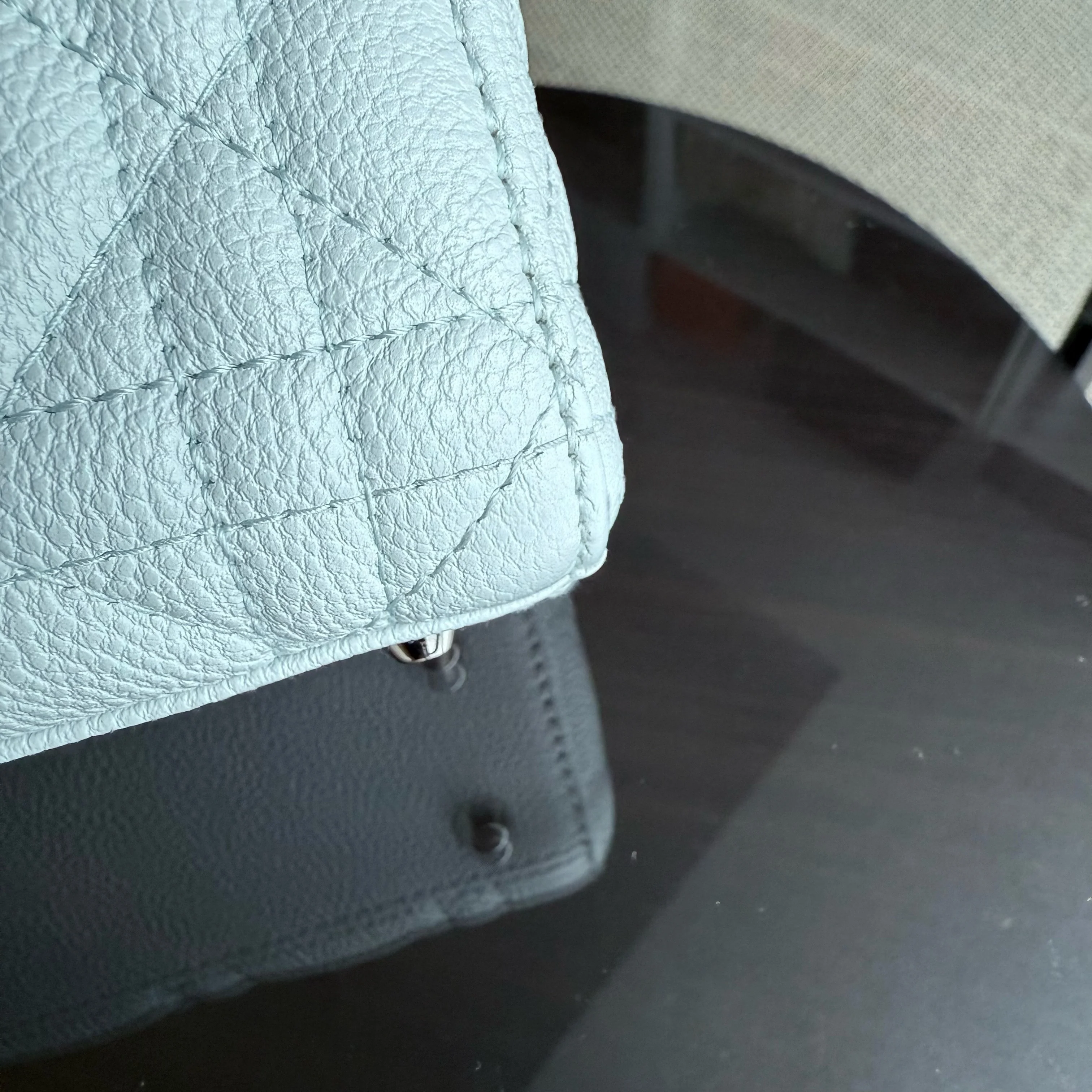 Dior Lady Mini - Grained Calfskin Cannage Glacier White Silver Hardware