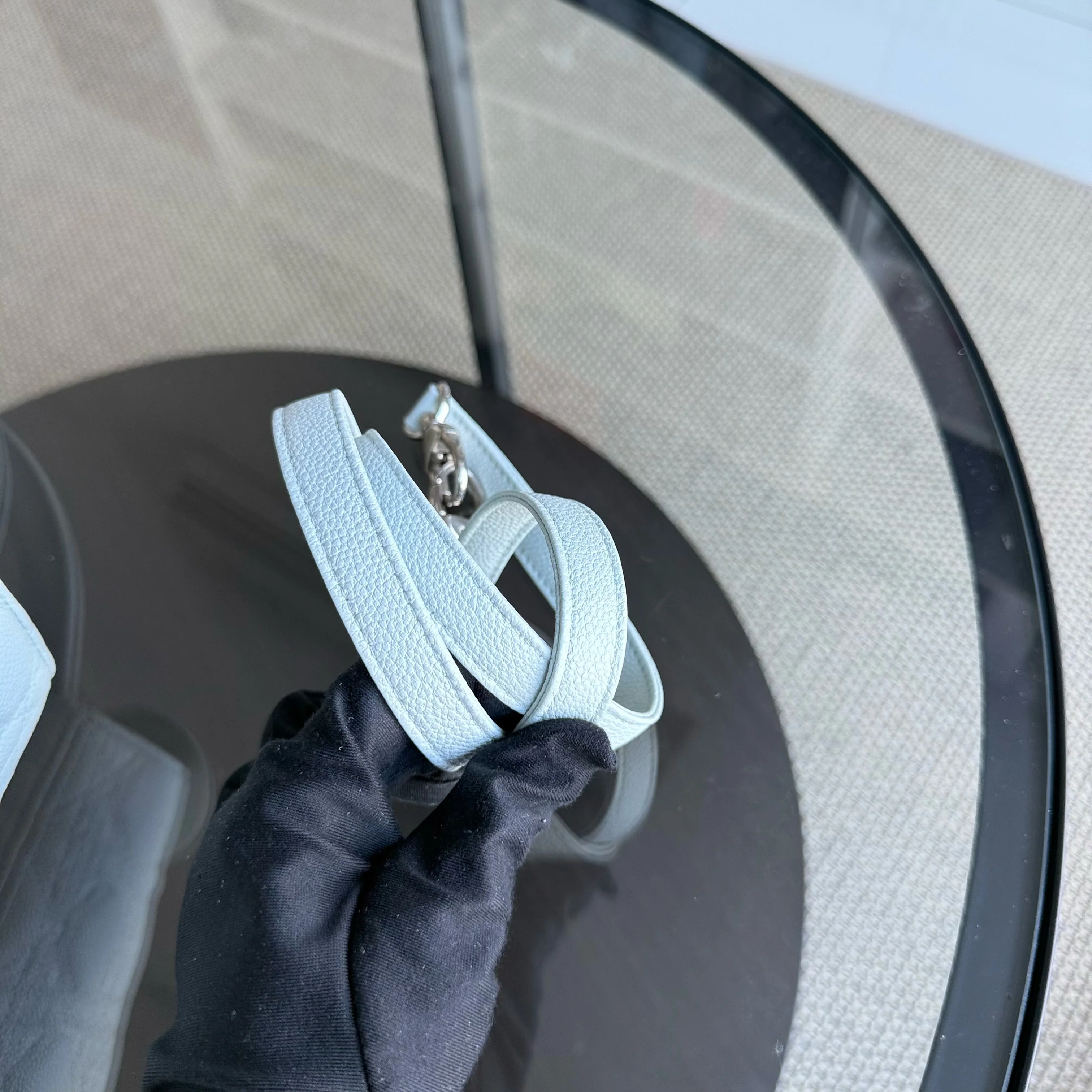 Dior Lady Medium Caviar - Grained Calfskin Cannage Glacier White Ice Blue Silver Hardware