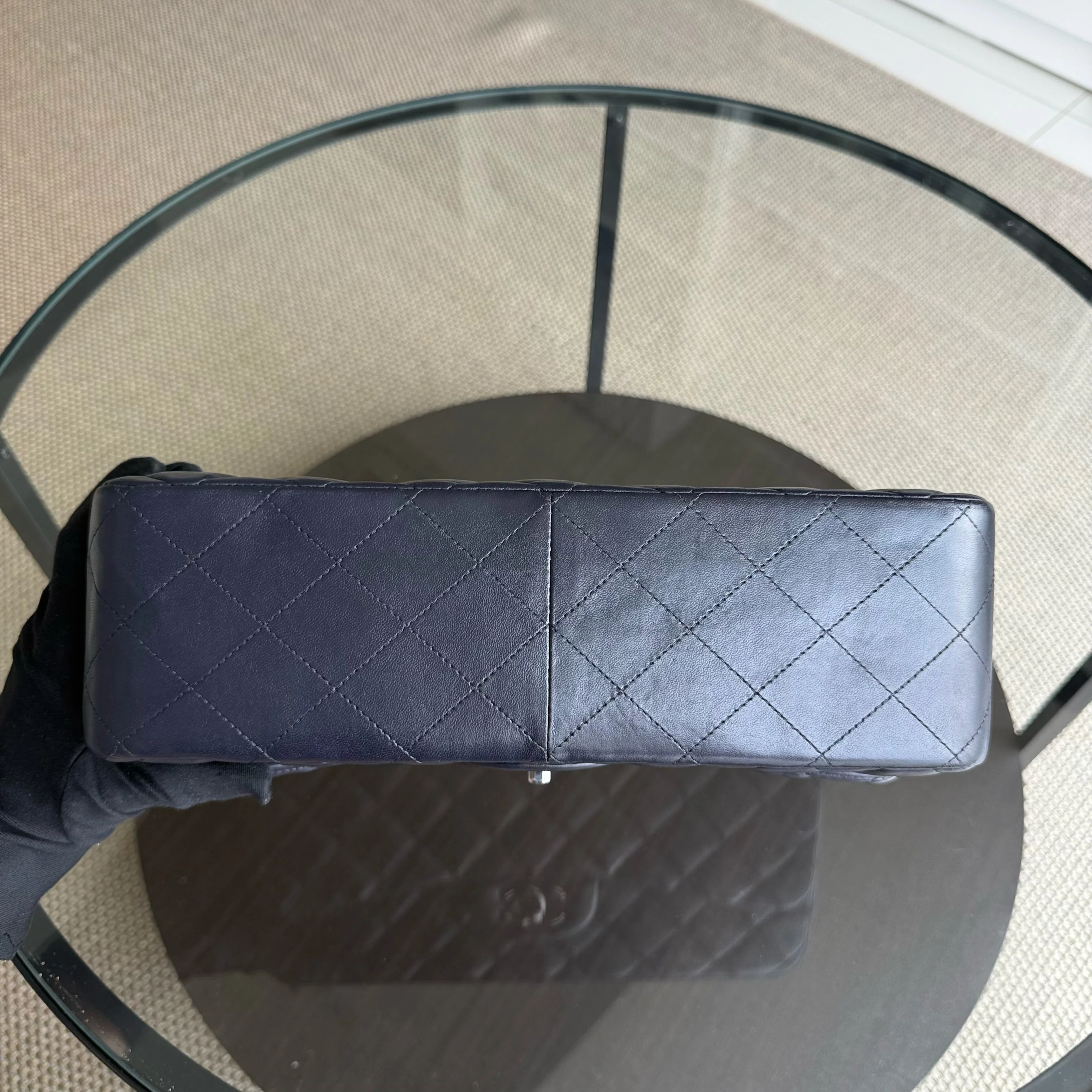Chanel Classic Flap Jumbo - Double Flap 30CM Quilted Lambskin Dark Blue Silver Hardware Series 23
