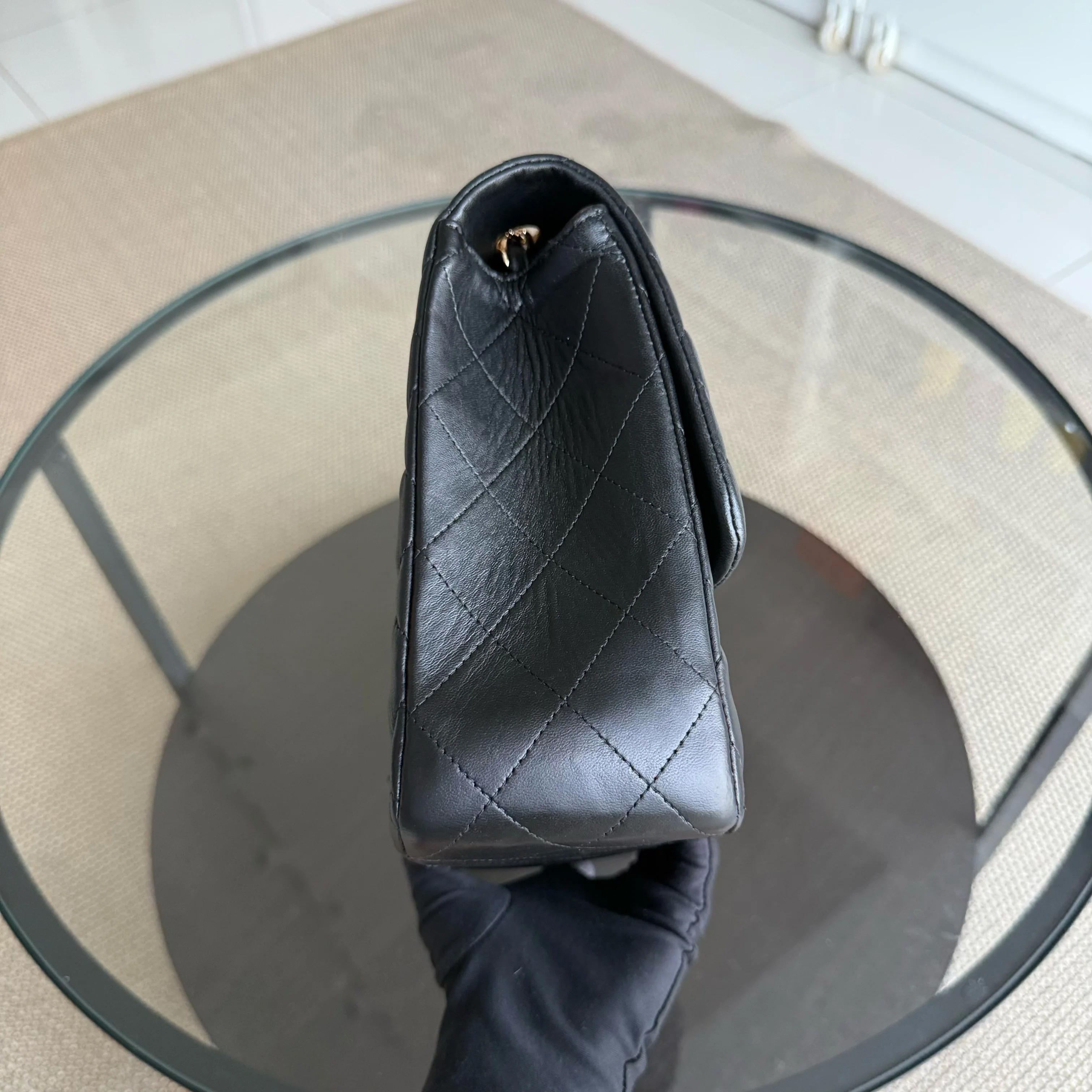 Chanel Classic Flap Jumbo - 30CM Single Flap Quilted Lambskin Black Gold Hardware Series 13