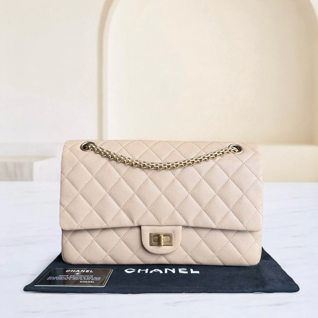 Chanel 2.55 Reissue 226 - Caviar Quilted Grained Calfskin Beige Gold Hardware Series 23