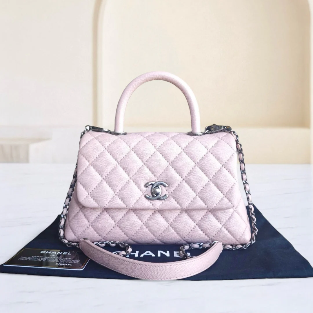 Chanel Coco Handle Small - Caviar Quilted Grained Calfskin Light Pink Silver Hardware Series 23