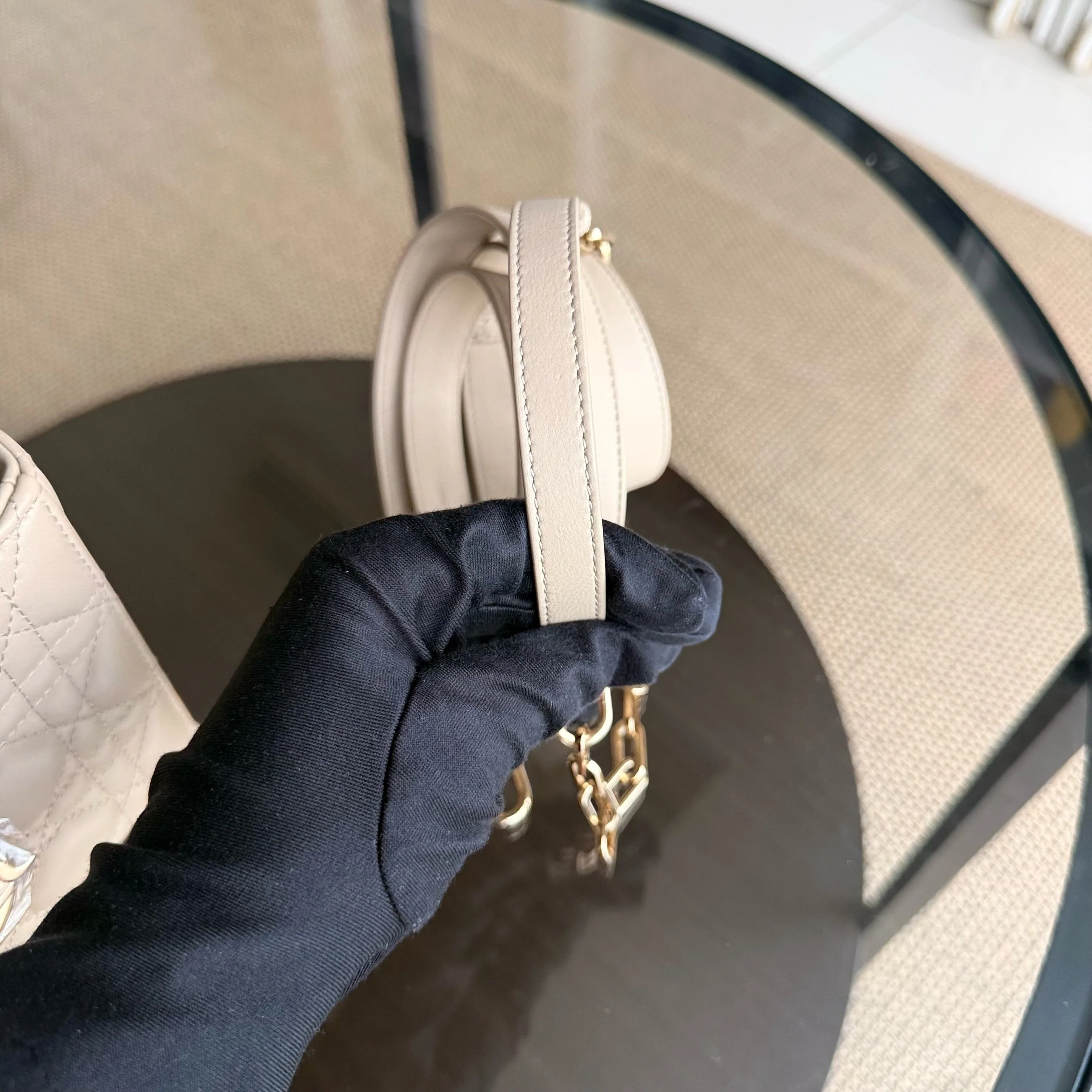 Dior D-Joy Medium Cannage Lambskin Beige Golden Hardware Shoulder Bag