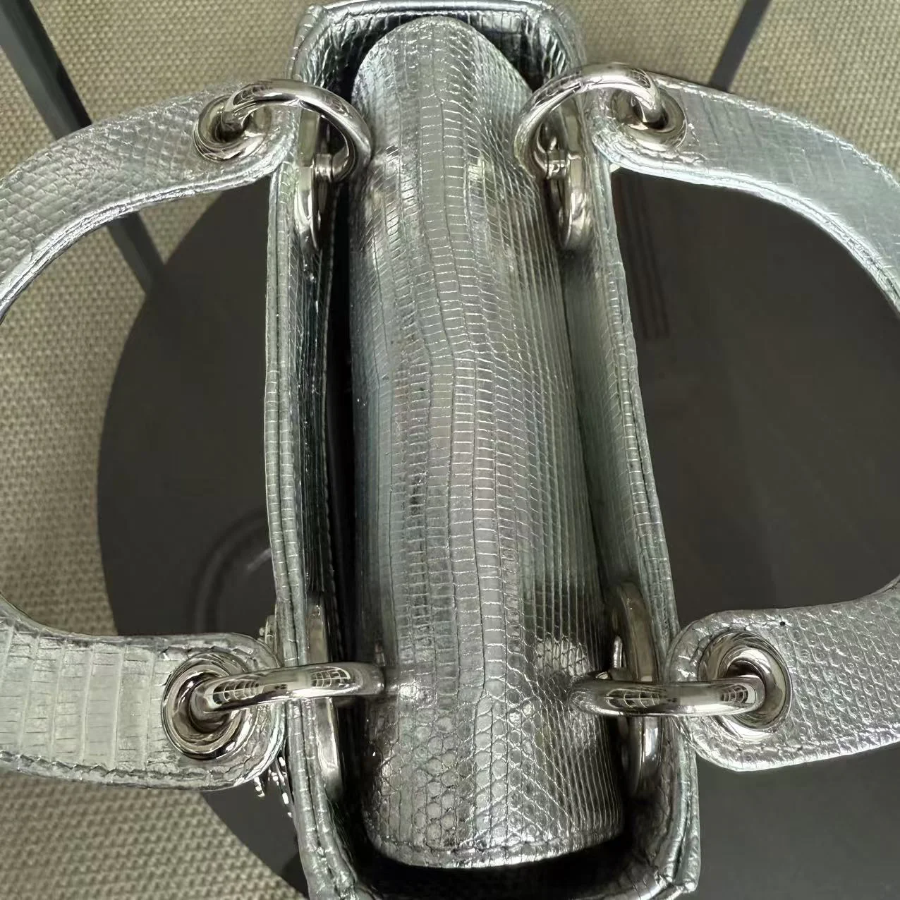 *Rare* Dior Lady Mini - Lizard Silver Metallic Limited Edition Chain Strap Silver Hardware