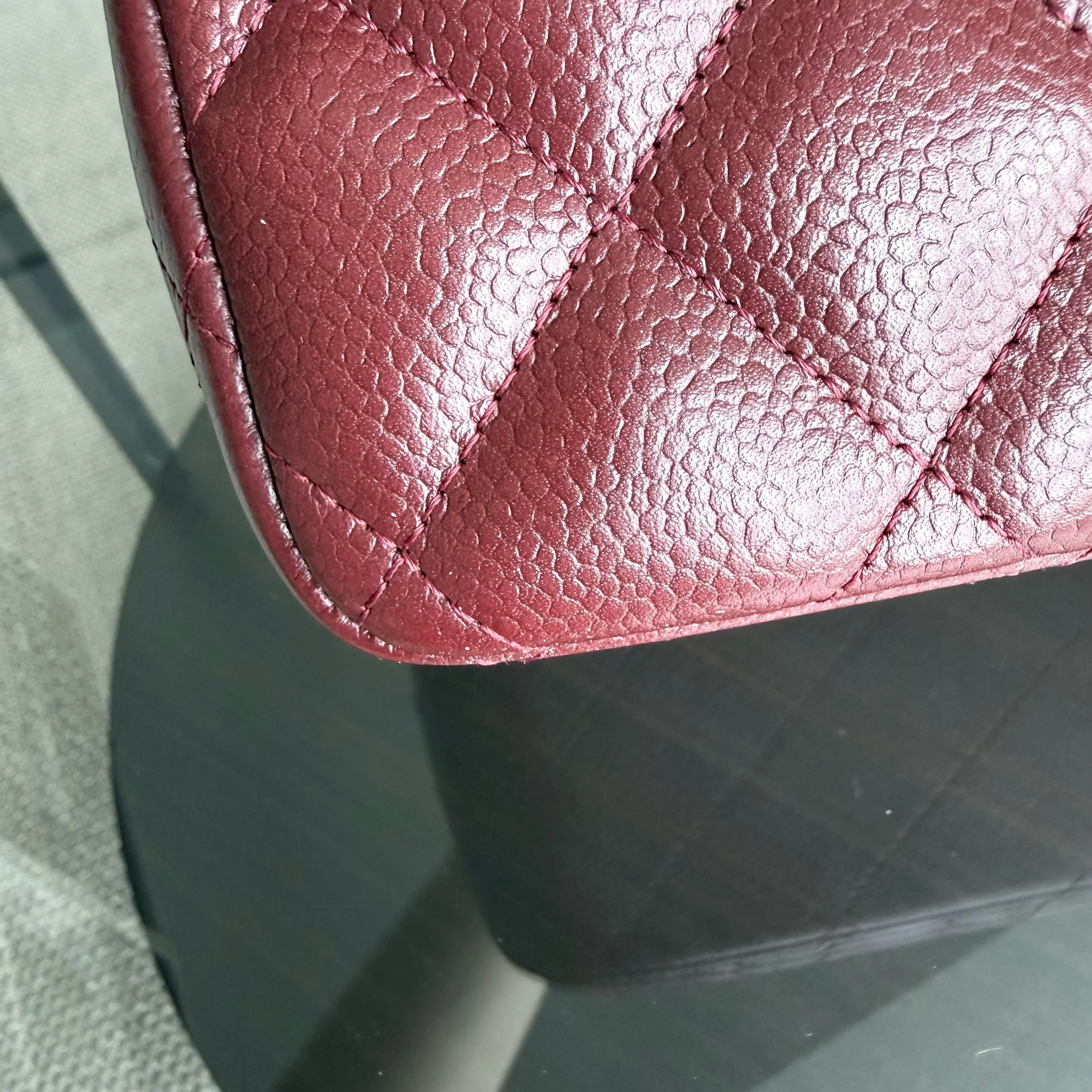 Chanel Classic Flap Jumbo - Caviar 30CM Double Flap Quilted Burgundy Silver Hardware