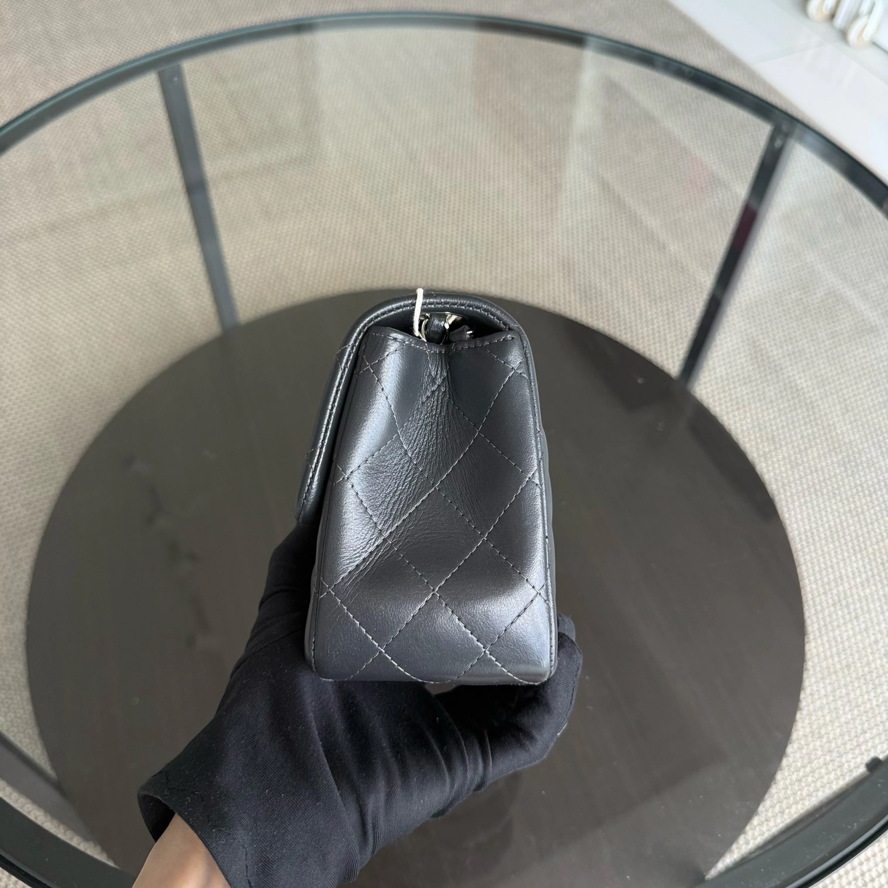 Chanel Classic Flap Mini Square - 17CM Quilted Lambskin Dark Gray Grey Gold Hardware Series 16