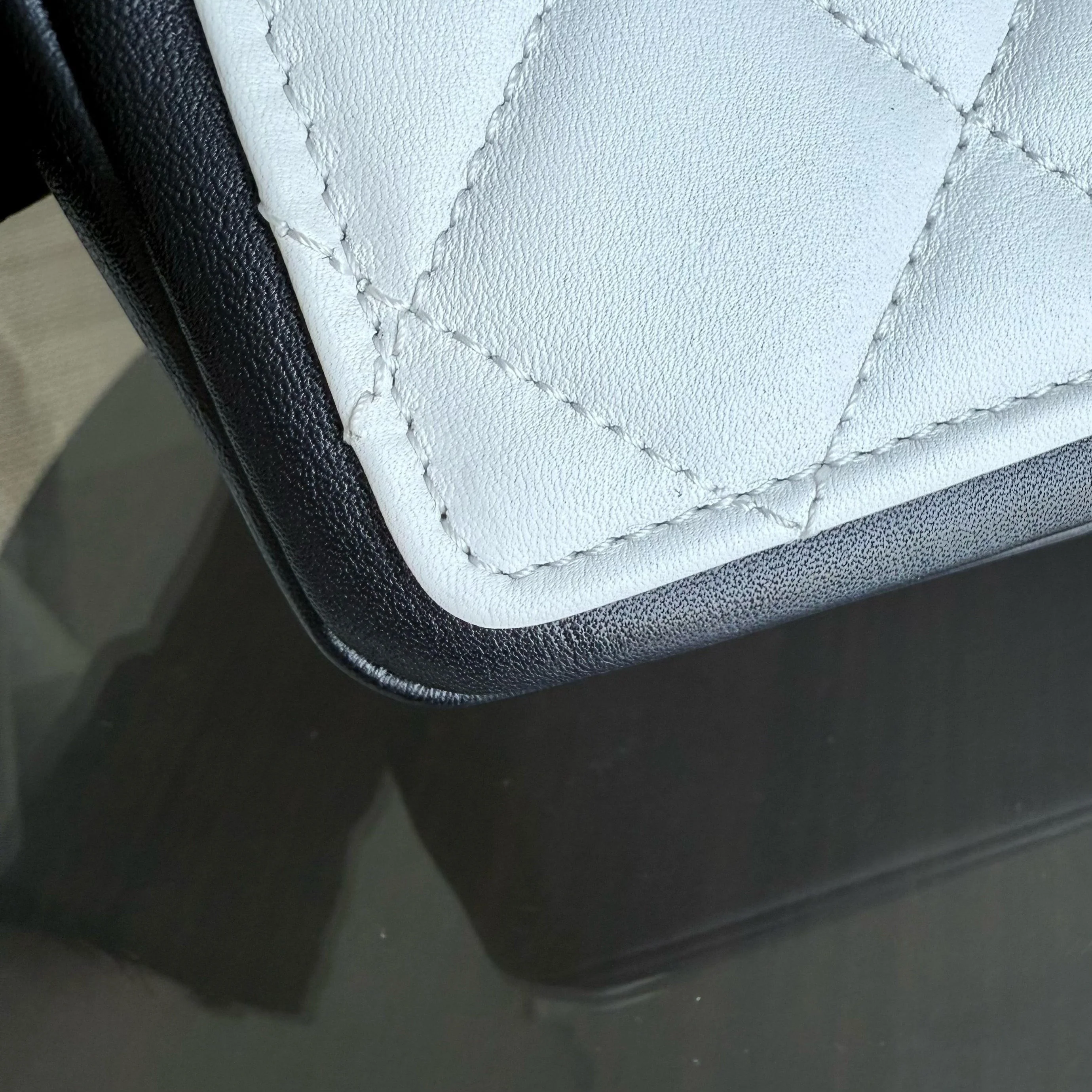 Chanel Seasonal Flap - 25CM Quilted Lambskin Bi-Color White Black Gold Hardware