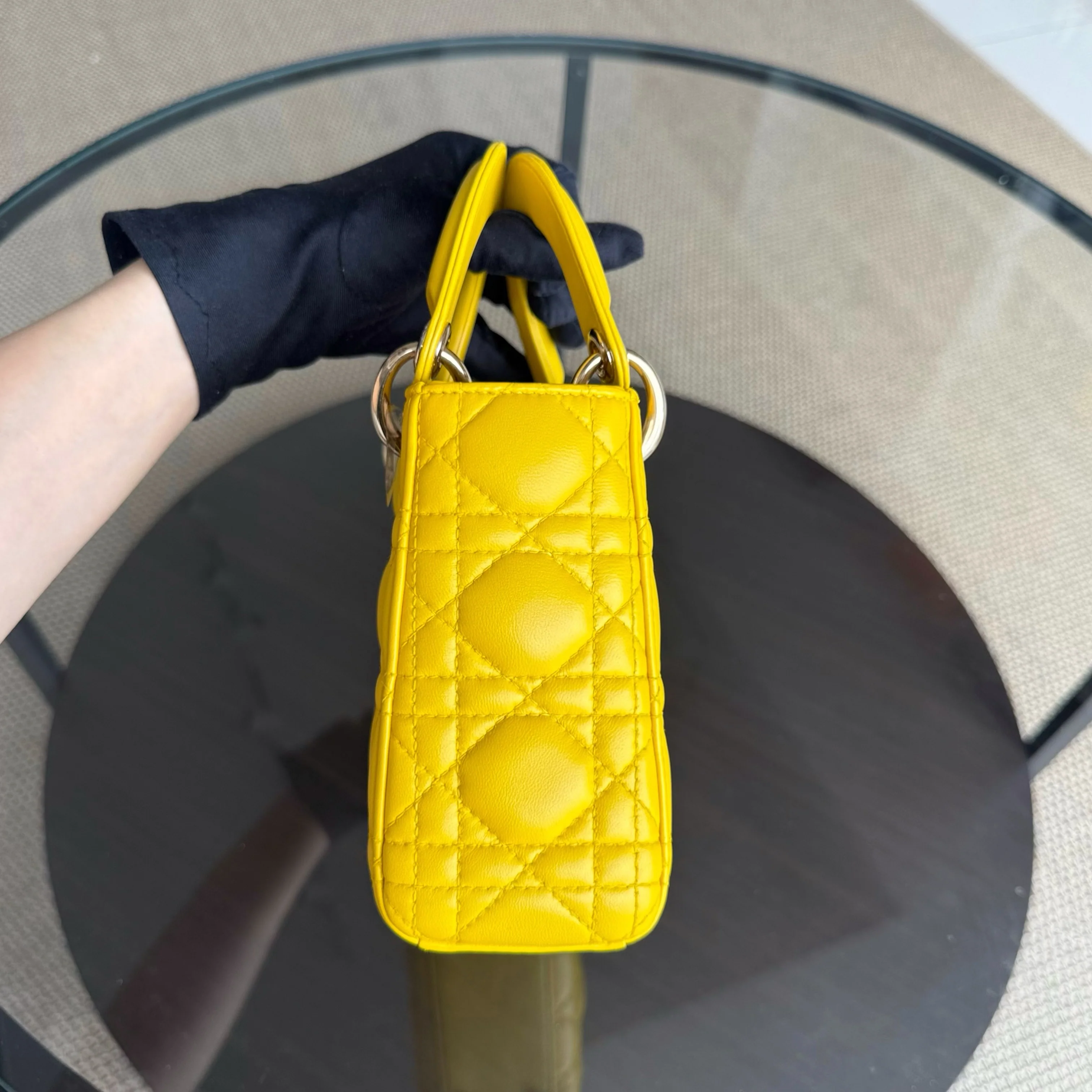 Dior Lady Mini - Cannage Lambskin Yellow Gold Hardware Adjustable Strap