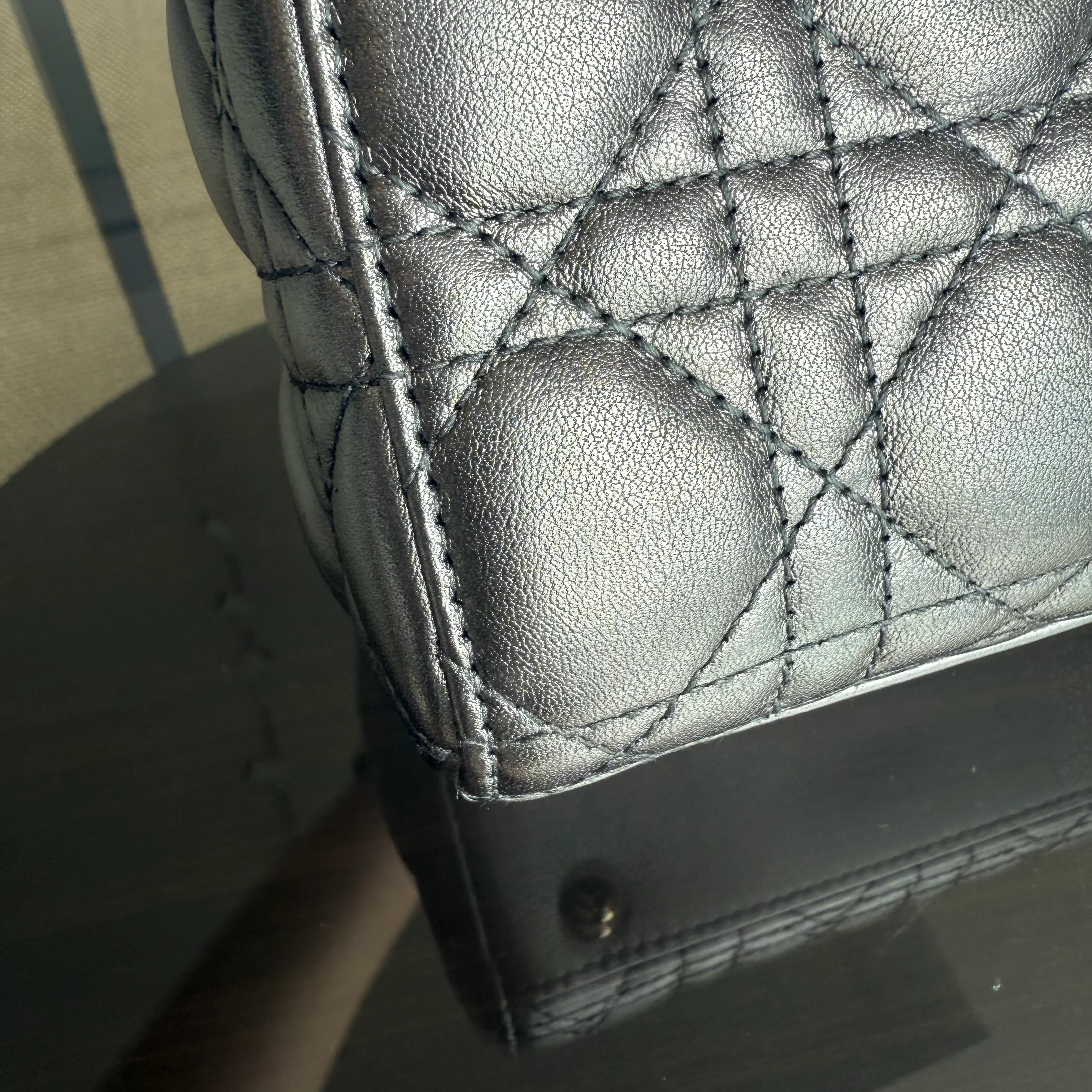 Dior Lady Small MyABC - Cannage calfskin Metallic Dark Grey Gunmetal Gold Hardware ABC