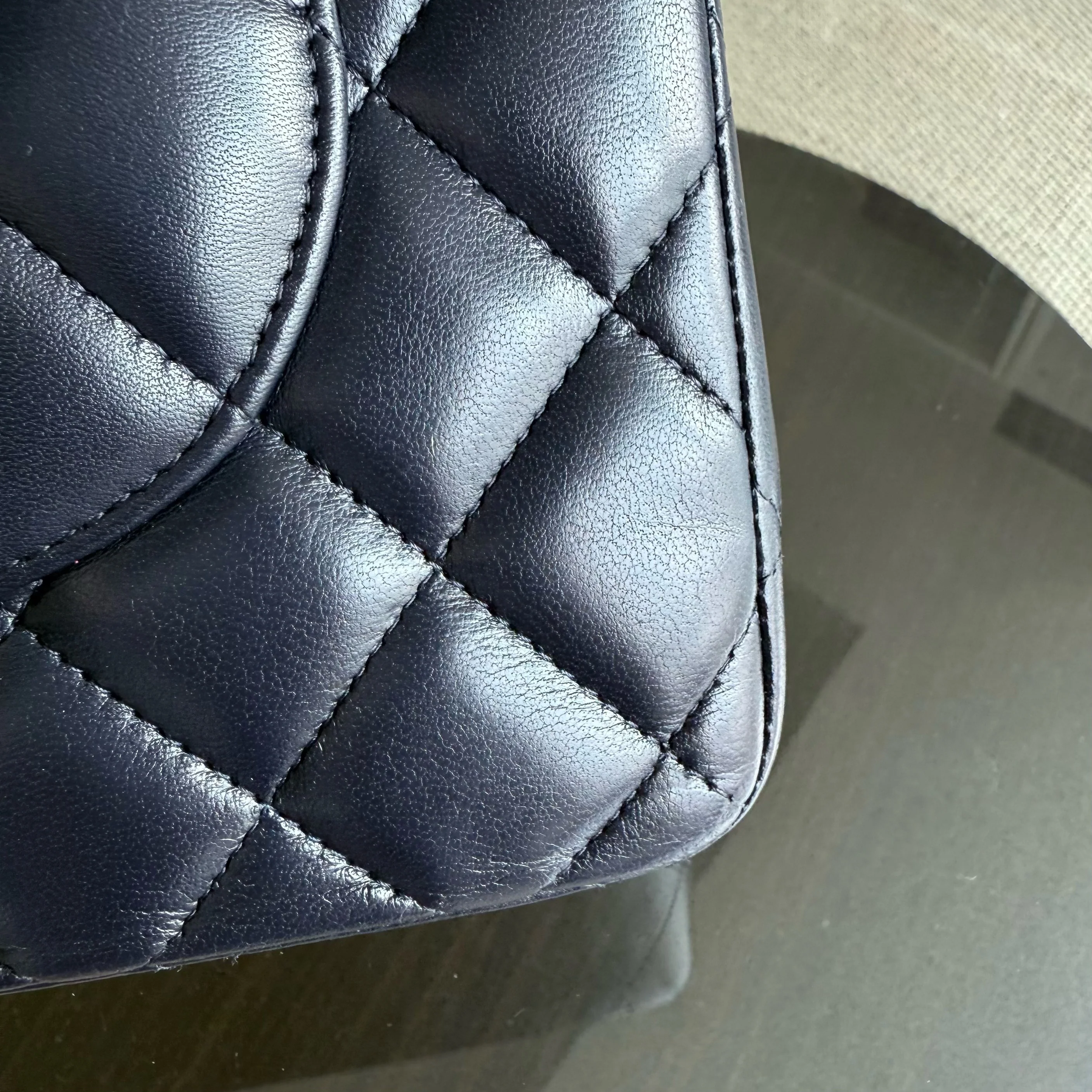 Chanel Classic Flap Jumbo - Double Flap 30CM Quilted Lambskin Dark Blue Silver Hardware Series 23