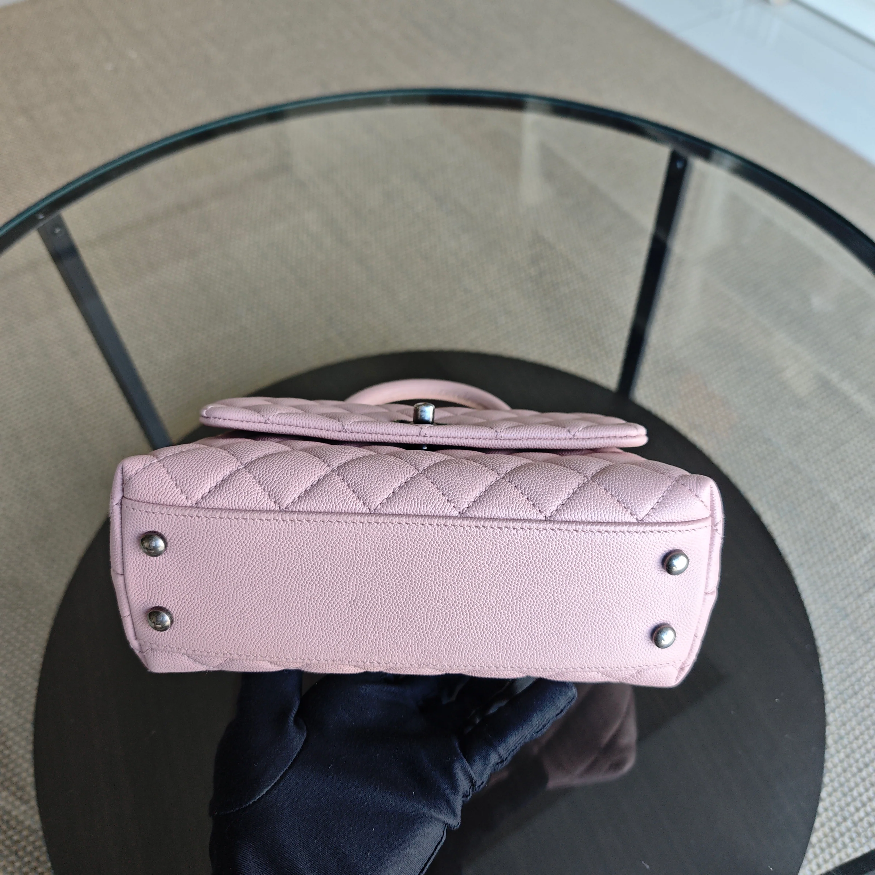 Chanel Coco Handle Small - Caviar Quilted Grained Calfskin Light Pink Silver Hardware Series 23