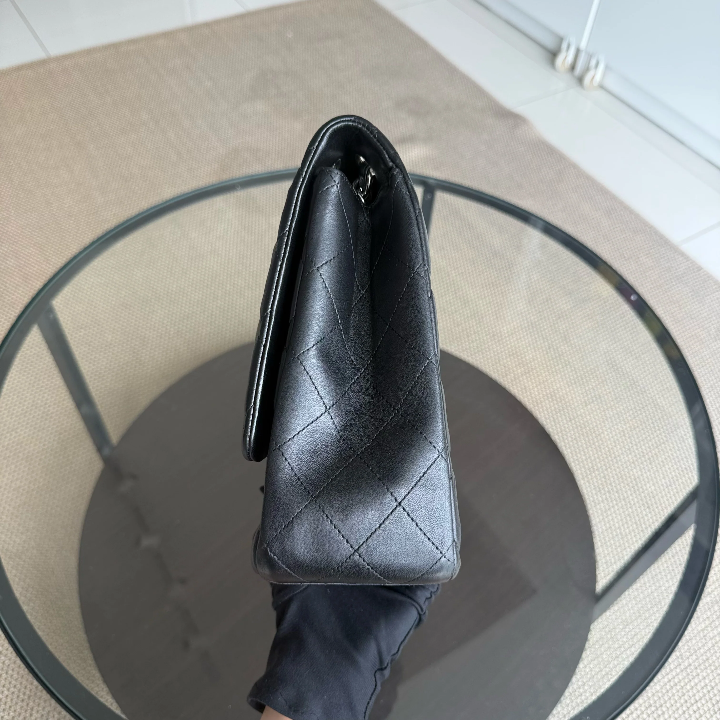 Chanel Classic Flap Maxi - 33CM Quilted Single Flap Lambskin Black Silver Hardware Series 13