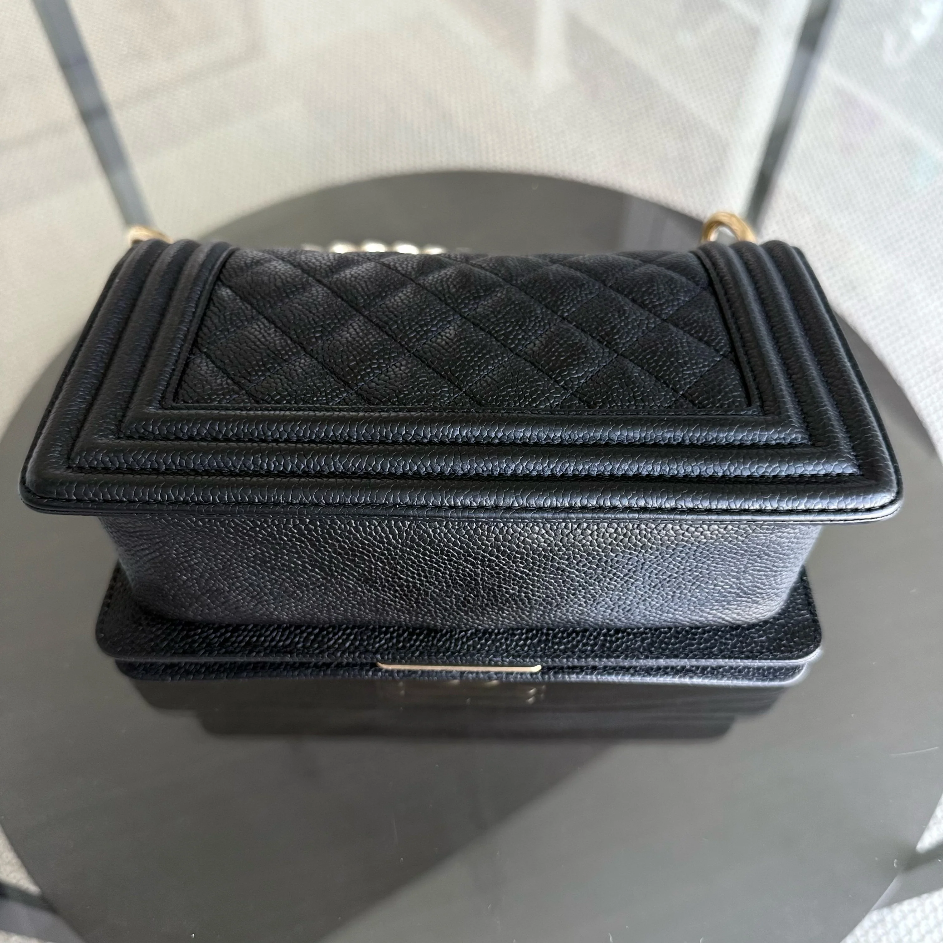 Chanel Boy Small - Caviar 20CM Quilted Black Gold Hardware Series 23