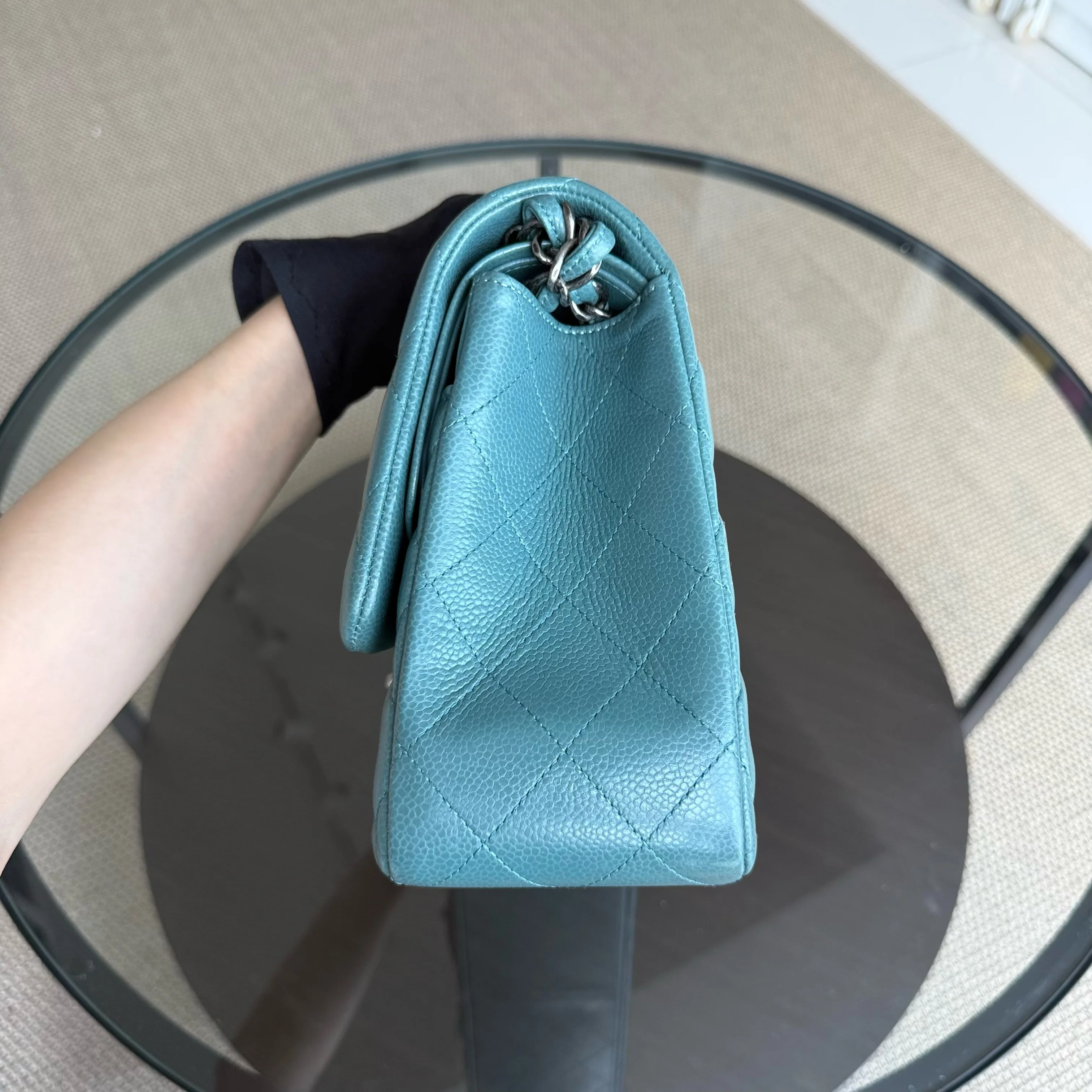 Chanel Classic Flap Jumbo - Caviar 30CM Double Flap Quilted Grained Calfskin Silver Hardware Series 21