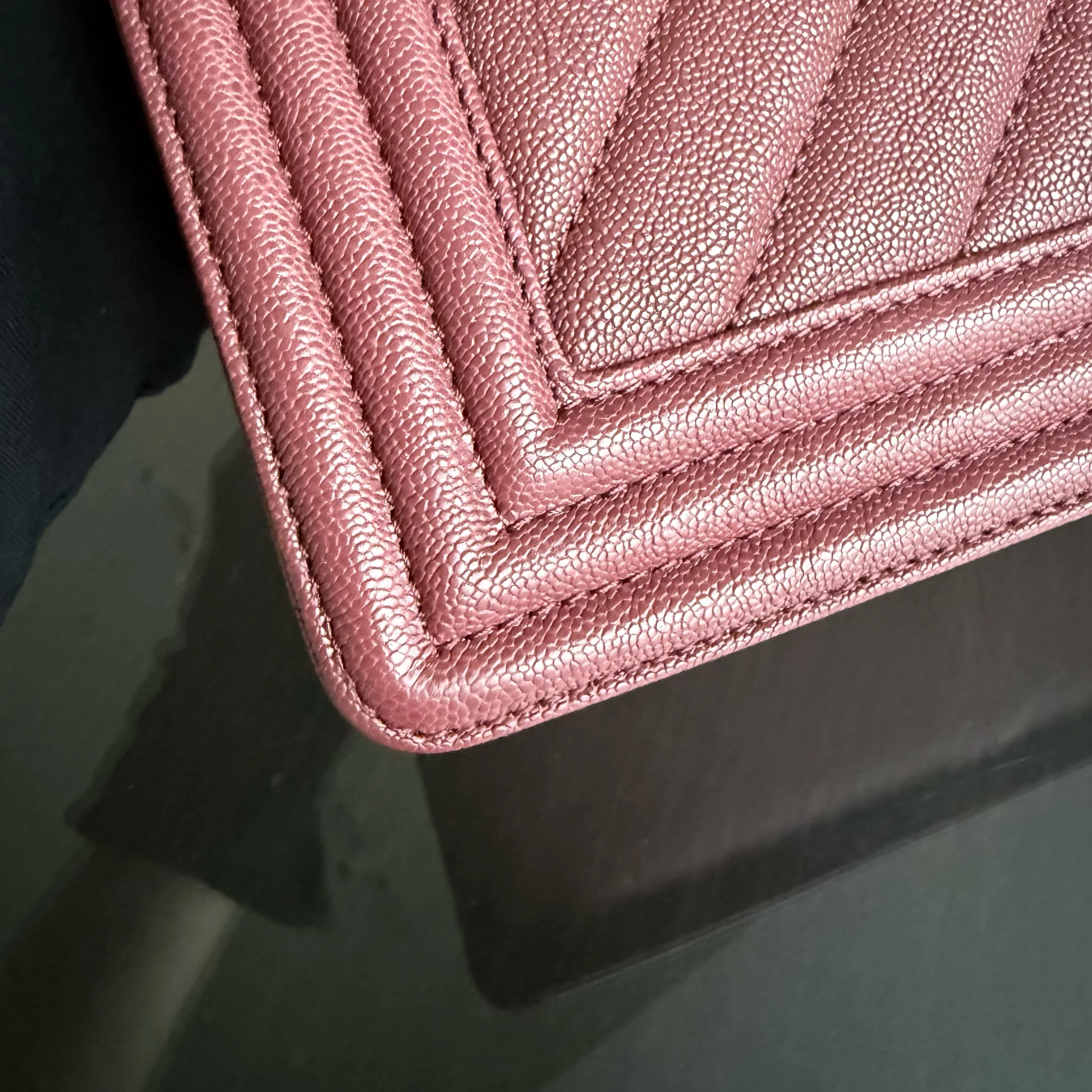 Chanel Boy Medium - Caviar 25CM Chevron Red Gold Hardware Series 28