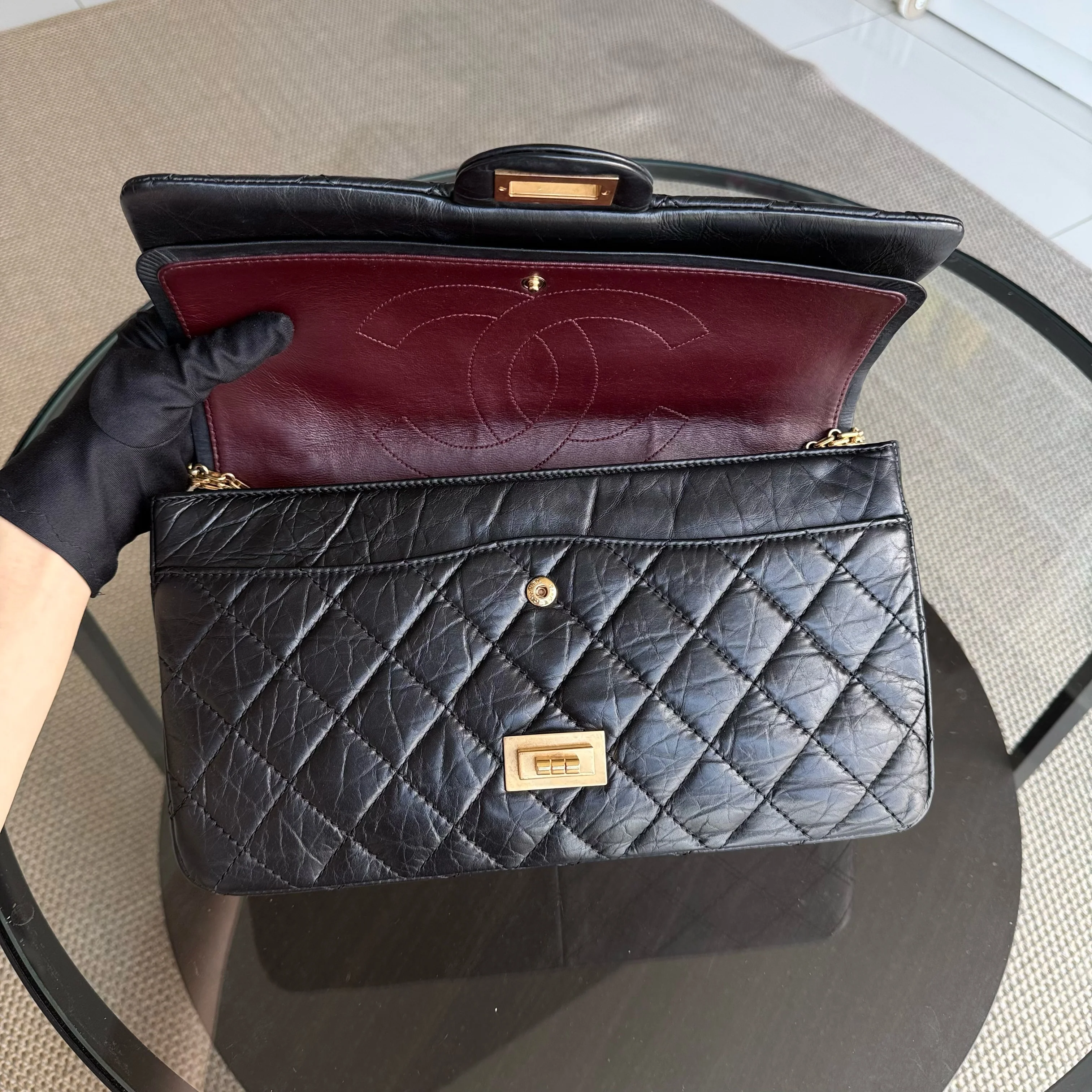 Chanel 2.55 Reissue 227 - Quilted Aged Calfskin Black Gold Hardware Series 18