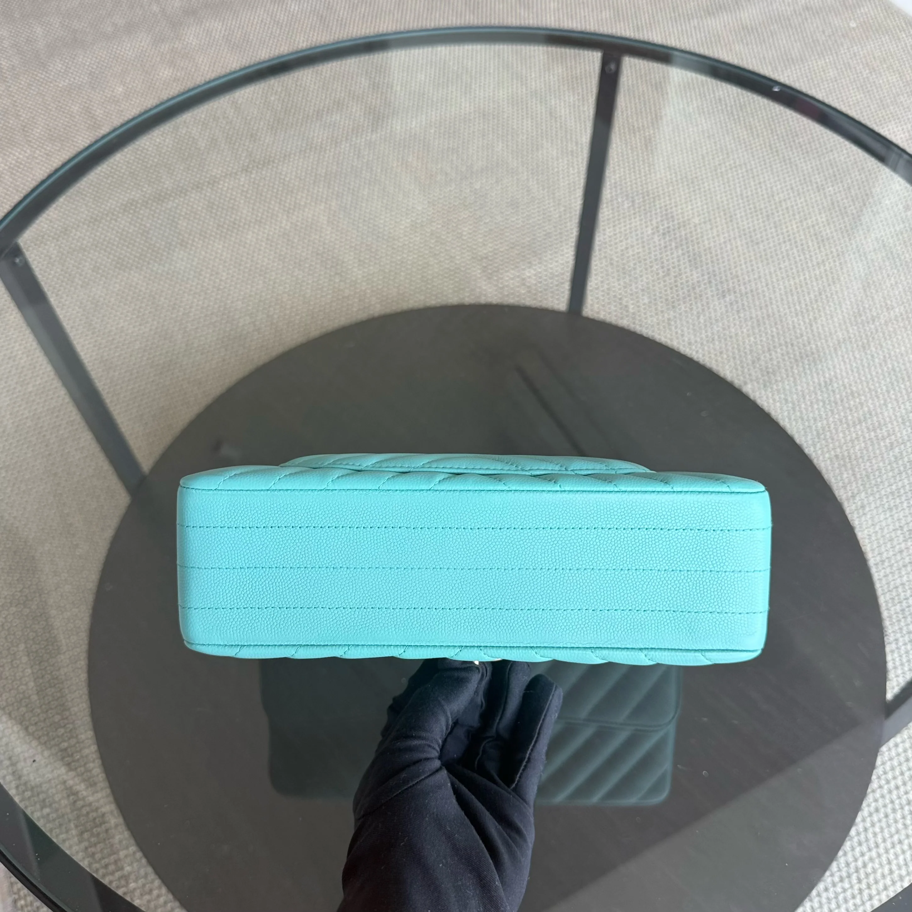 Chanel Classic Flap Small - Caviar 23CM Chevron Light Blue Tiffiny Blue Gold Hardware Series 27