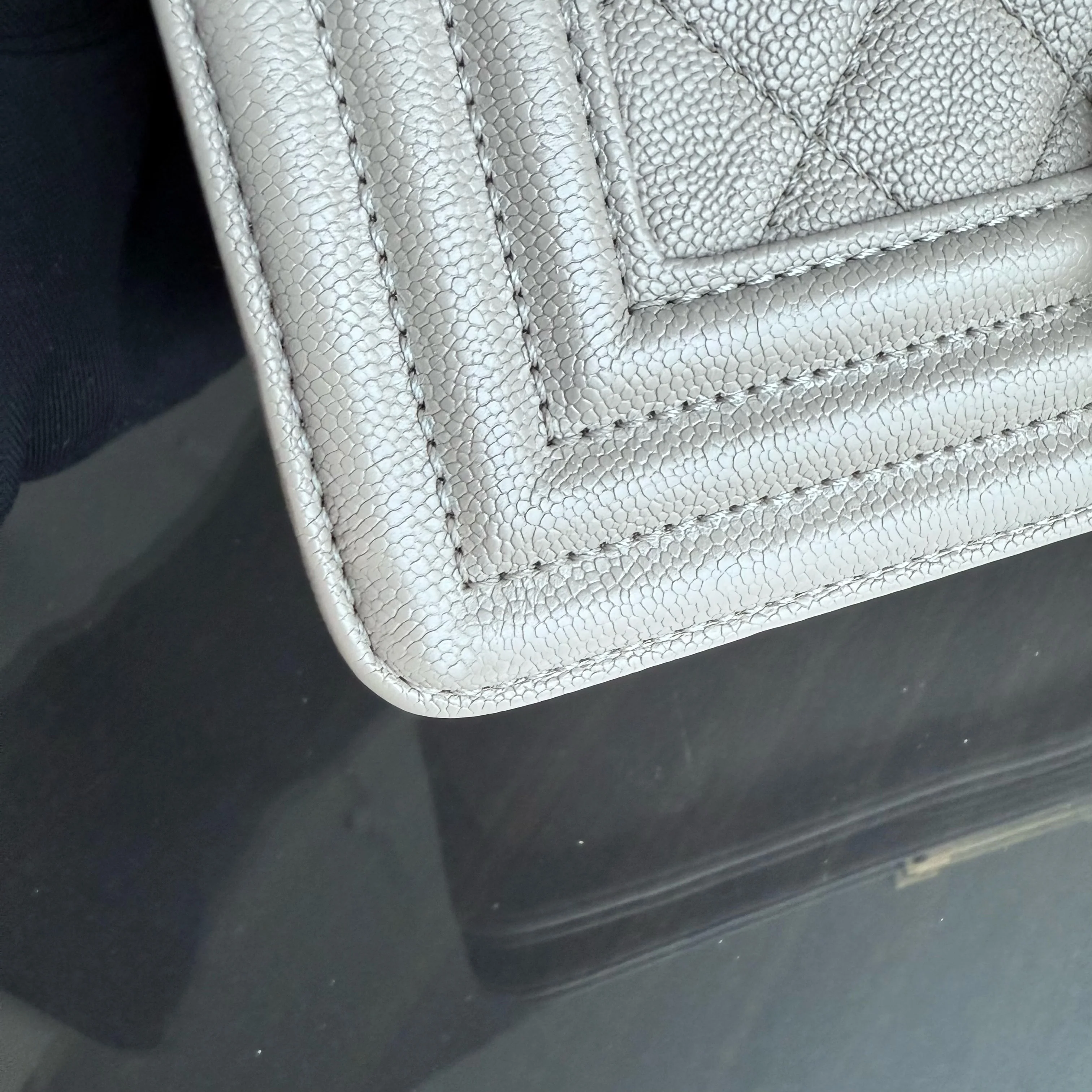 Chanel Boy Small - Caviar 20CM Quilted Grained Calfskin Grey Gray Gold Hardware Series 27