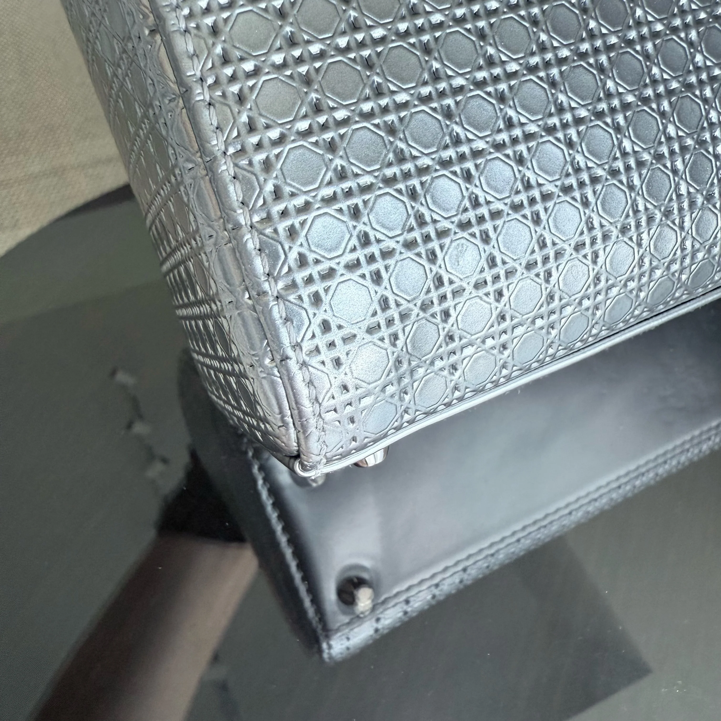 Dior Lady Mini - Micro Cannage Metallic Silver Hardware Adjustable Strap