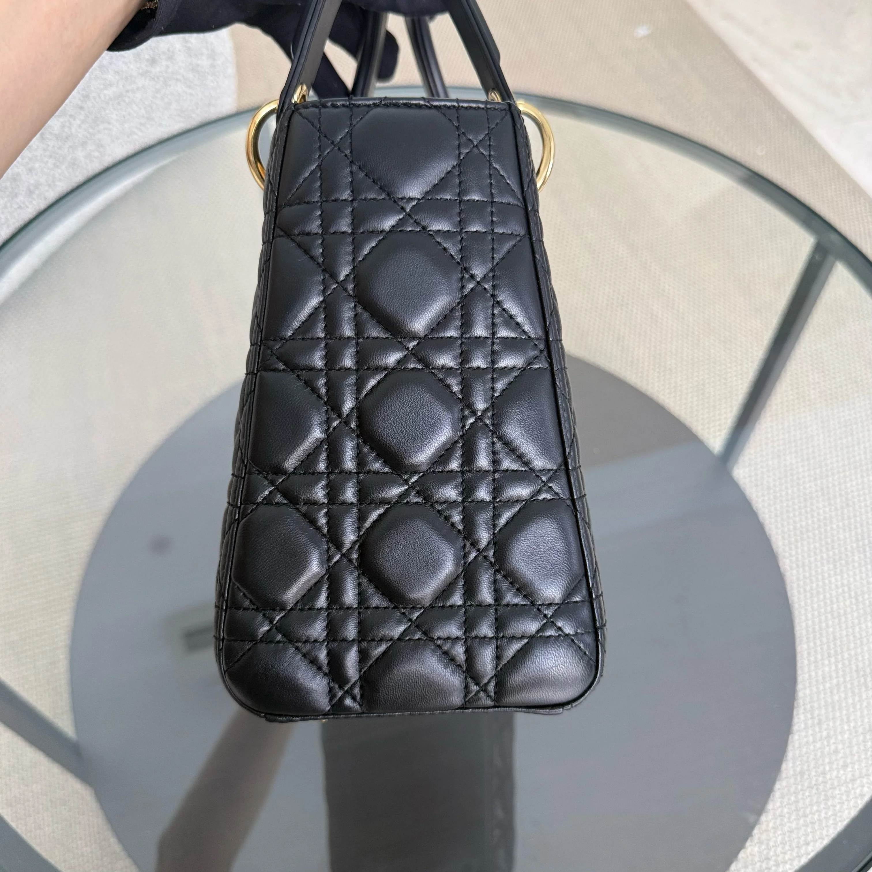 Dior Lady Medium - Cannage Lambskin Black Gold Hardware Adjustable Strap