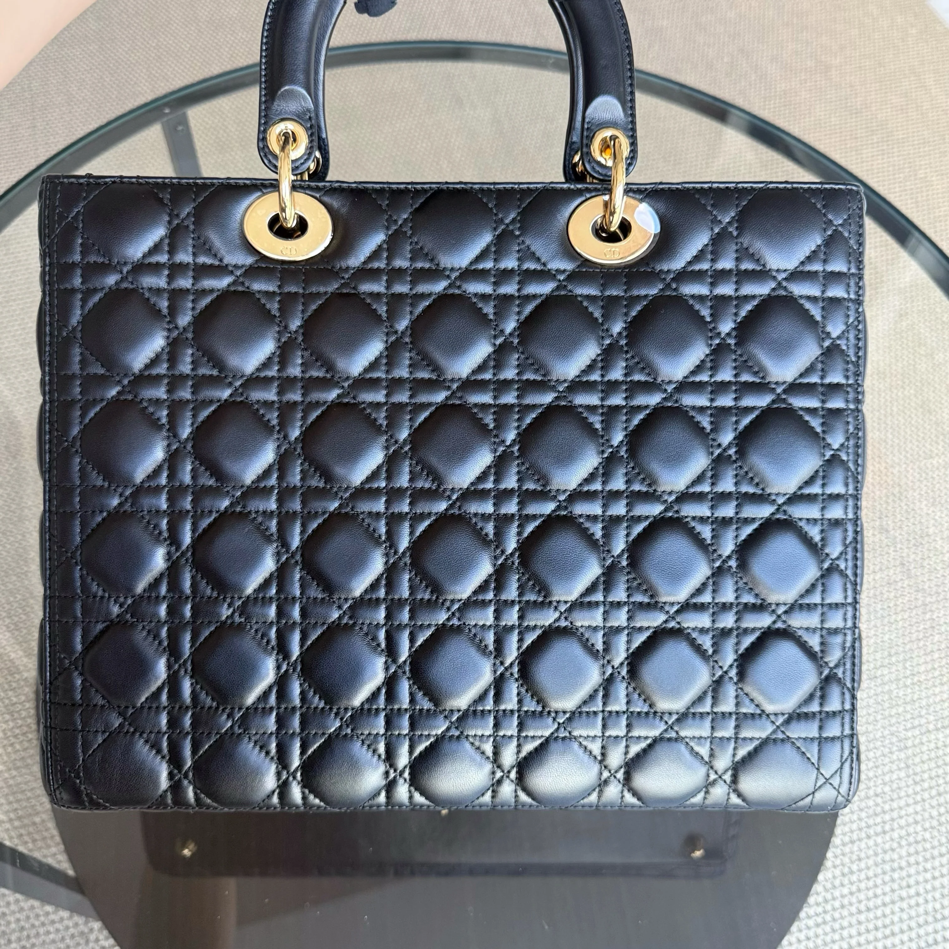 DIor Lady Large - Cannage Lambskin Black Gold Hardware NO STRAP