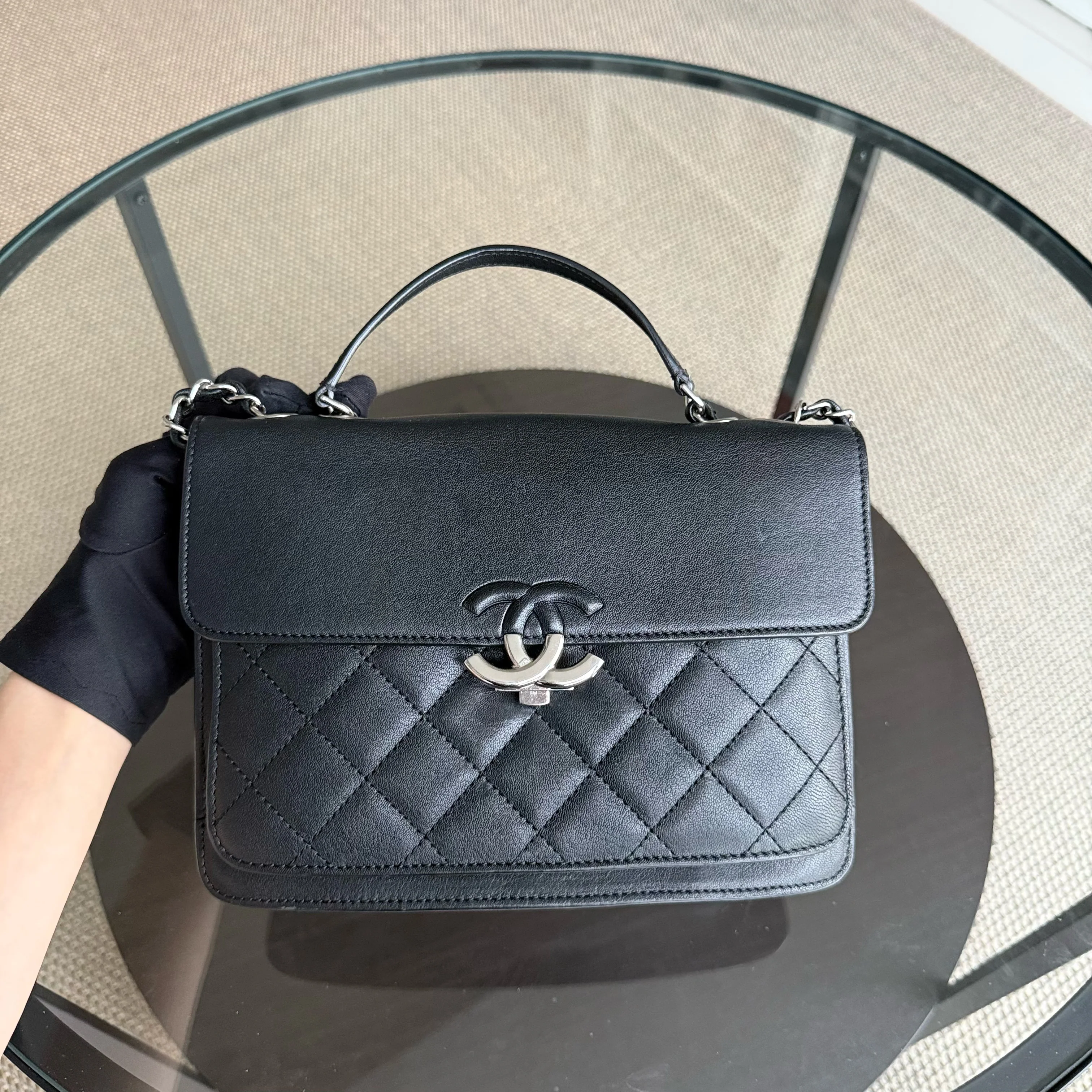 Chanel Medium CC Box Flap - Quilted Calfskin Black Silver Hardware Series 25