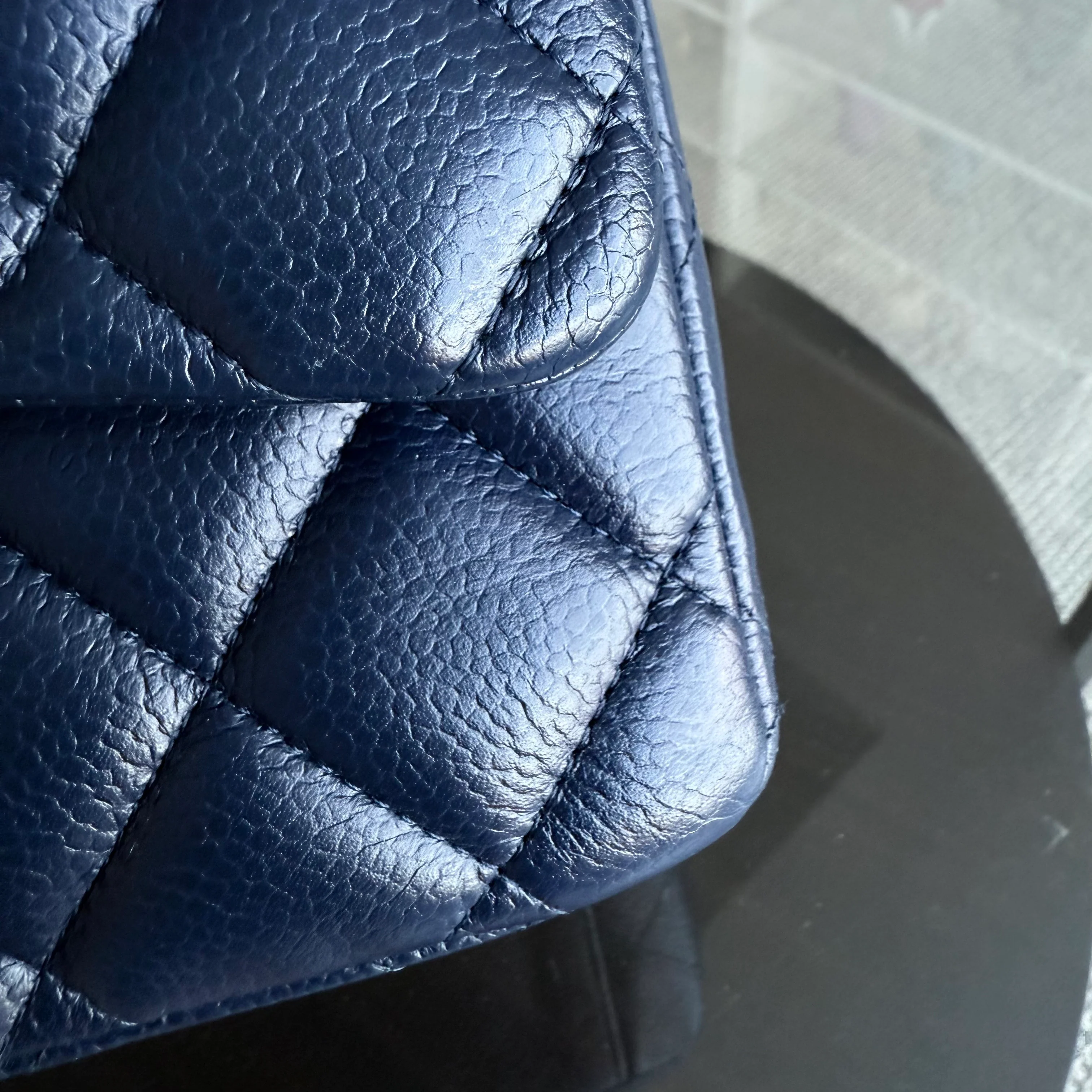 Chanel Classic Flap Maxi - Caviar 33CM Double Flap Quilted Dark Navy Blue Silver Hardware Series 15